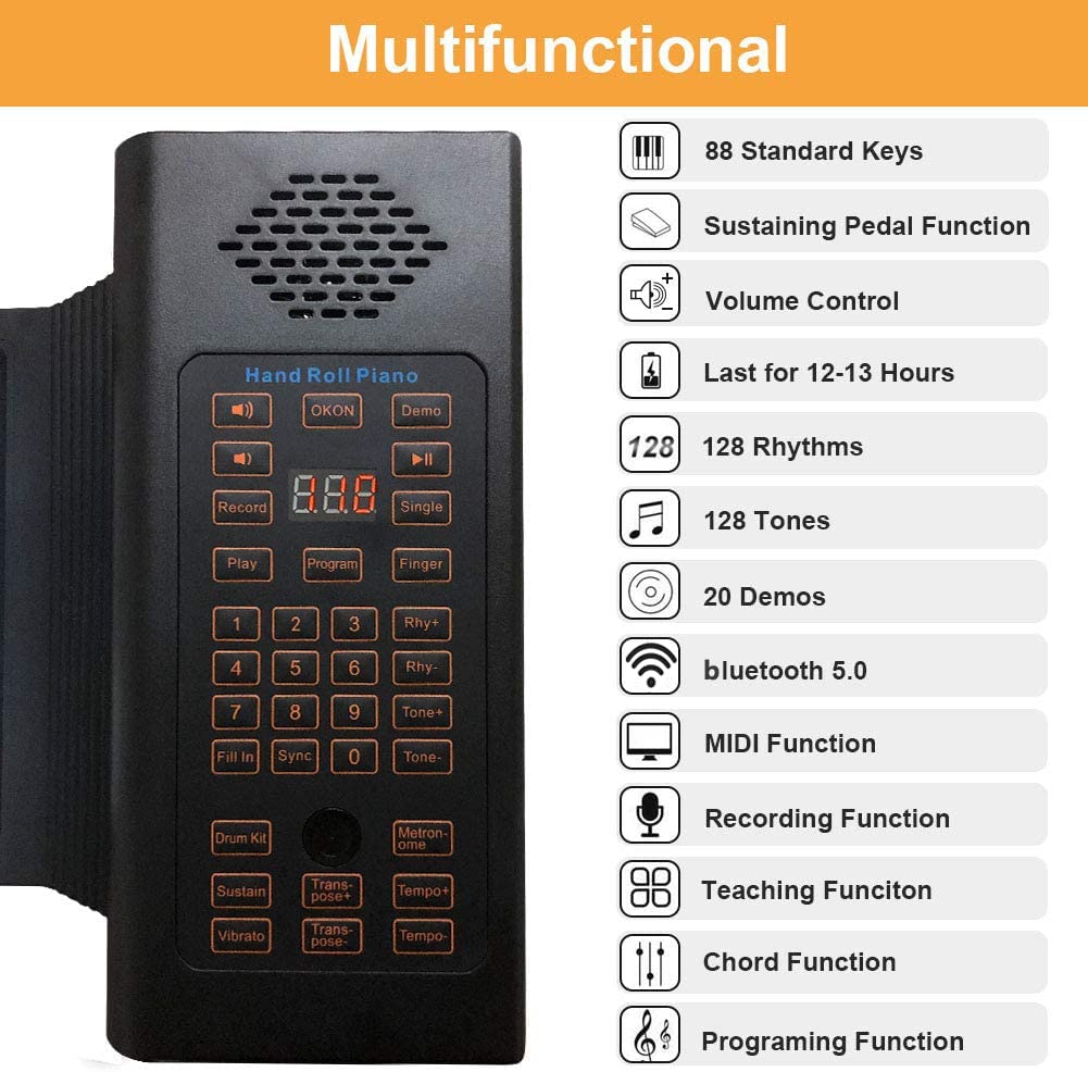 Piano de 88 Teclas con Pedal Teclado Portátil con Pegatinas - Imagen 4