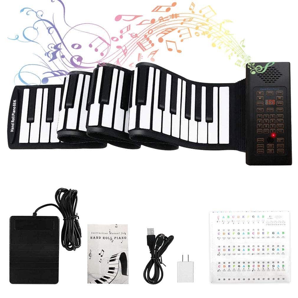 Piano de 88 Teclas con Pedal Teclado Portátil con Pegatinas