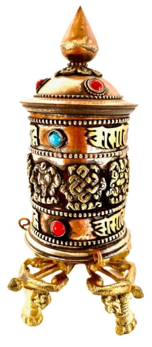 QT S Rueda de Oración de Mesa Tallada a Mano Tibetana - - Imagen 5