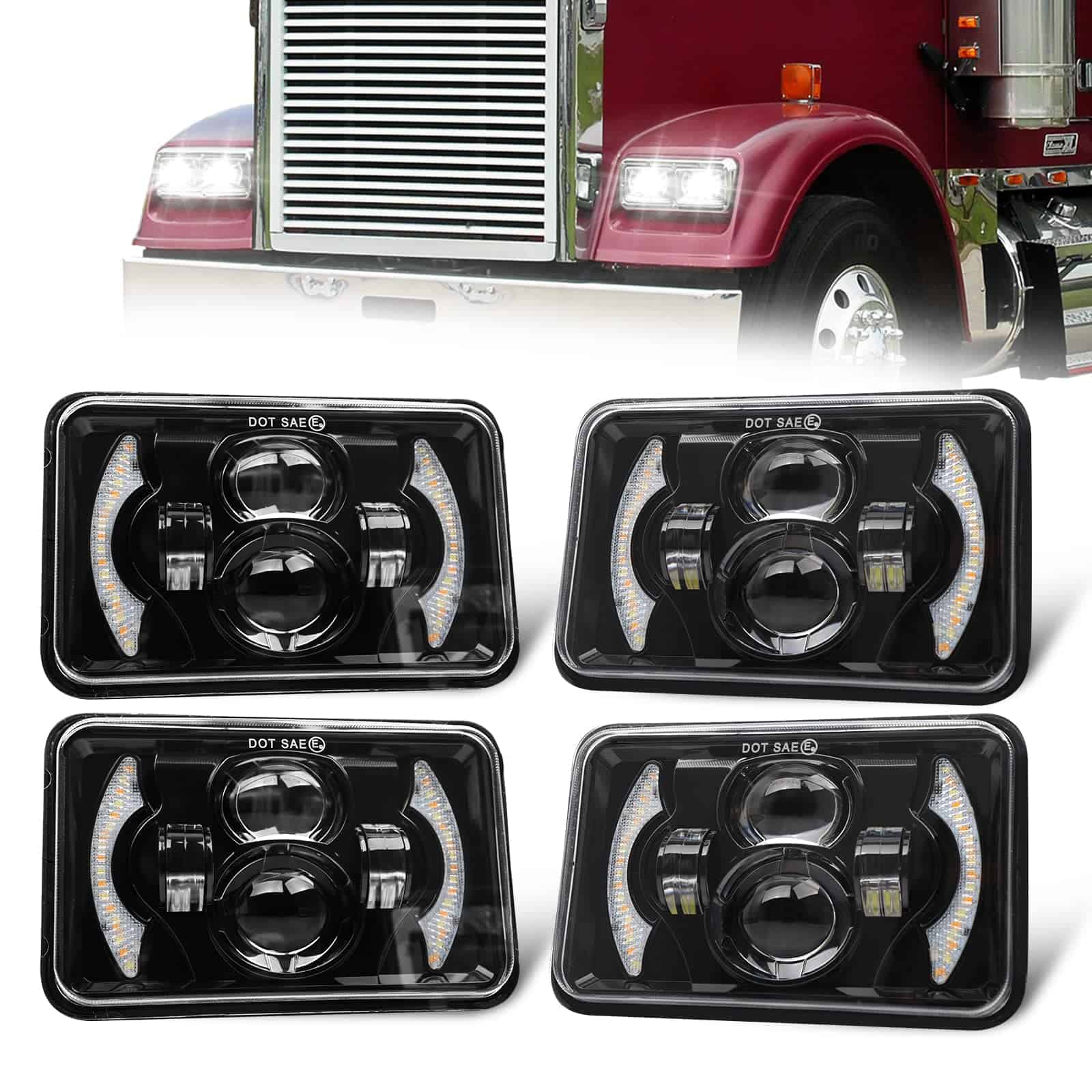 Juego de 4 faros LED DOT Approved 4x6 Pulgadas Hi/Lo