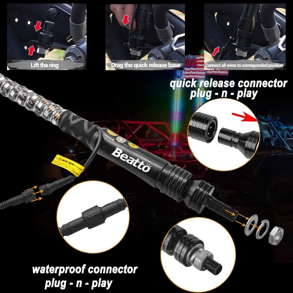 Beatto 2PCS 4FT(1.2M) Luces de Antena LED RGB con Control - Imagen 6