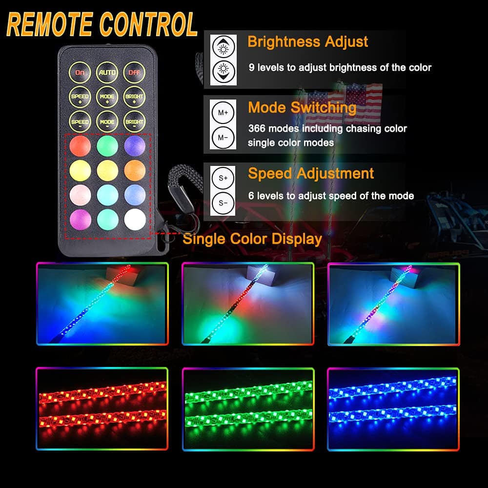 Beatto 2PCS 4FT(1.2M) Luces de Antena LED RGB con Control - Imagen 4