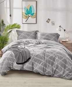 Juego de Ropa de Cama Estampada a Rayas Gris Claro de