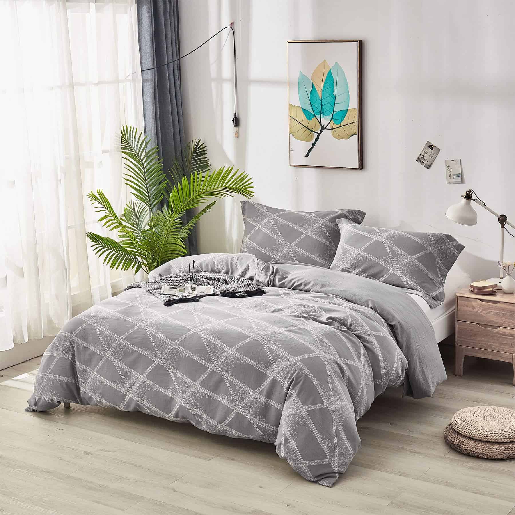 Juego de Edredón Softta 100% Algodón Lavado Gris Claro con