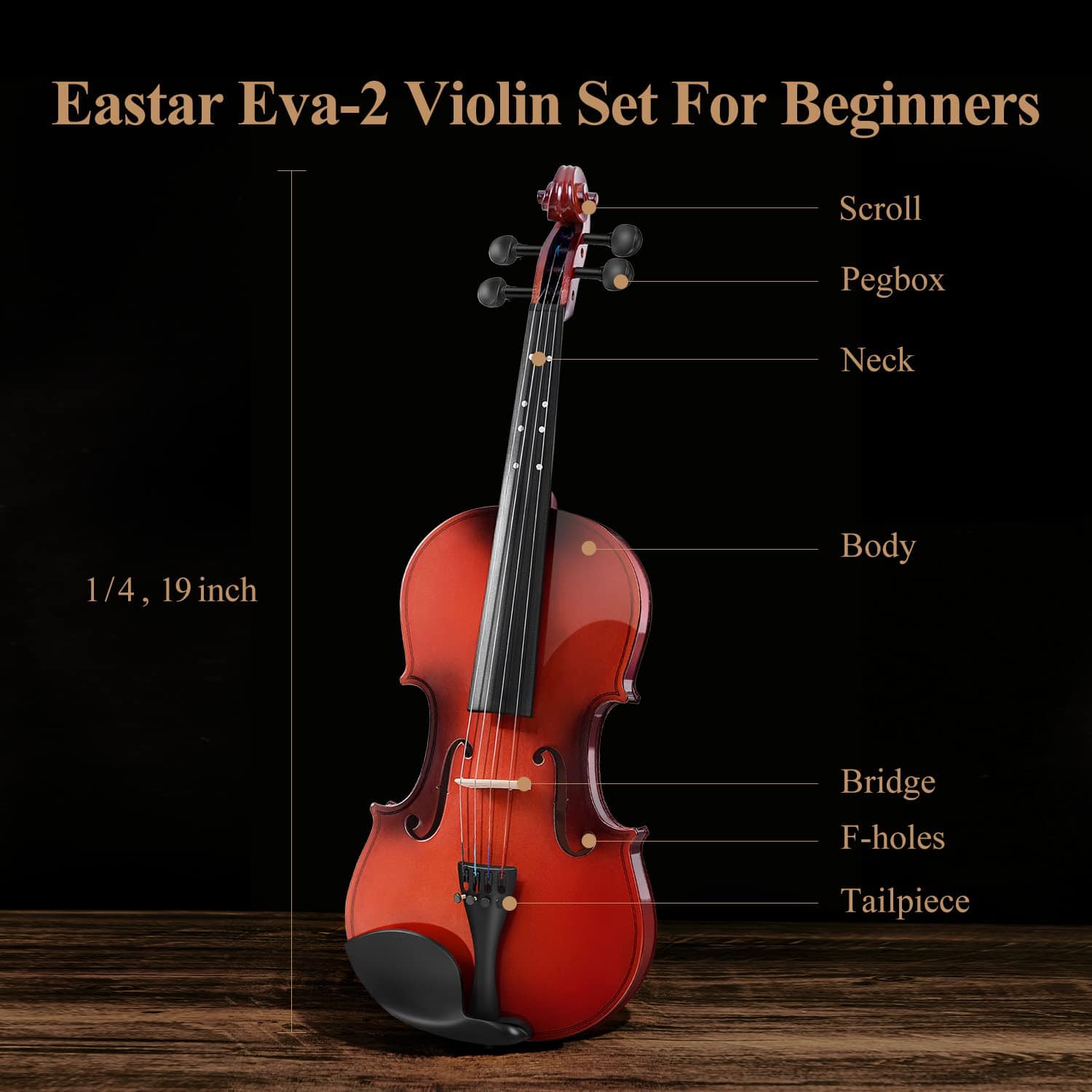 Set de Violín Eastar 1/4 para Principiantes, Tamaño de - Imagen 6