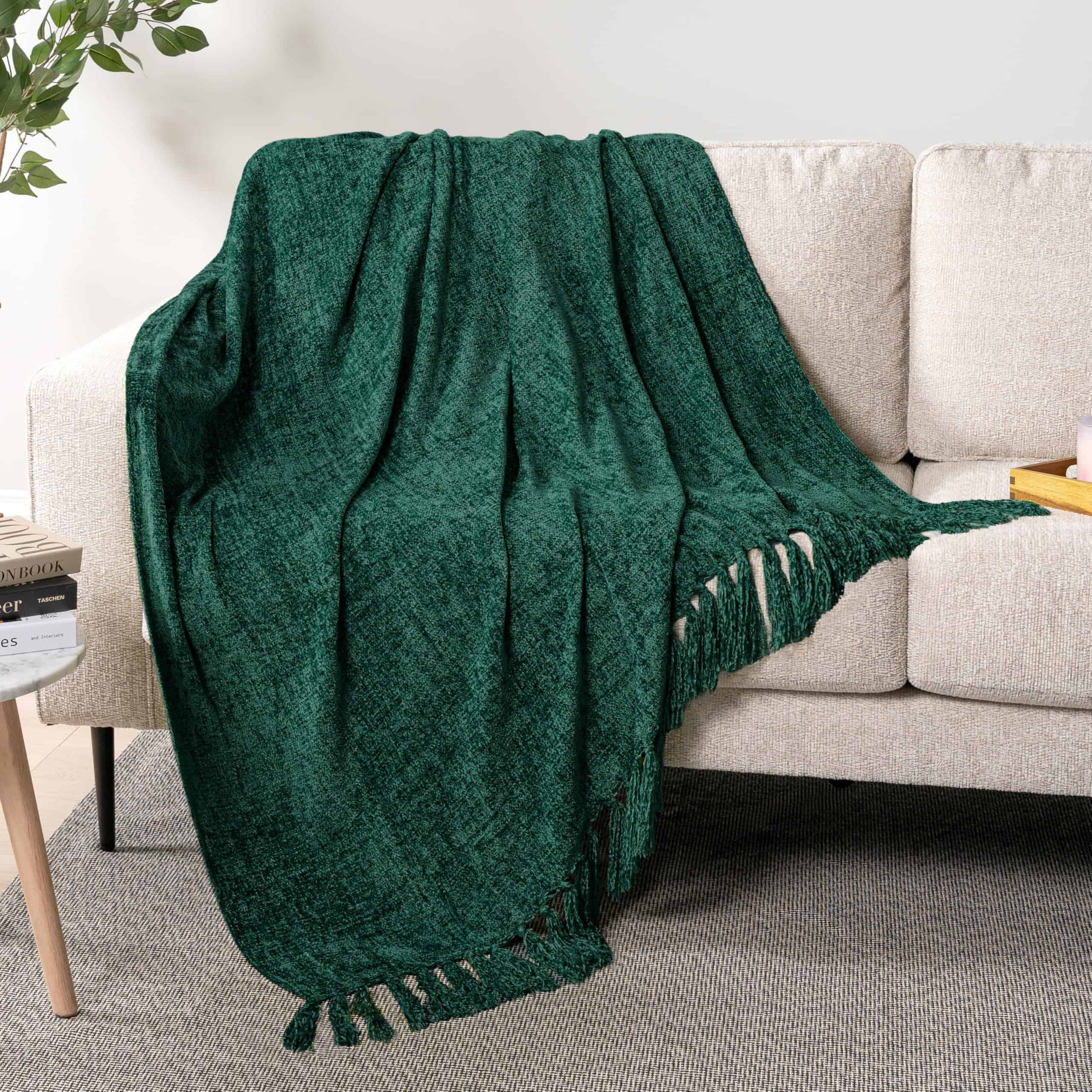 Manta de Lana PAVILIA Verde Esmeralda para Sofá, Cama - Imagen 4