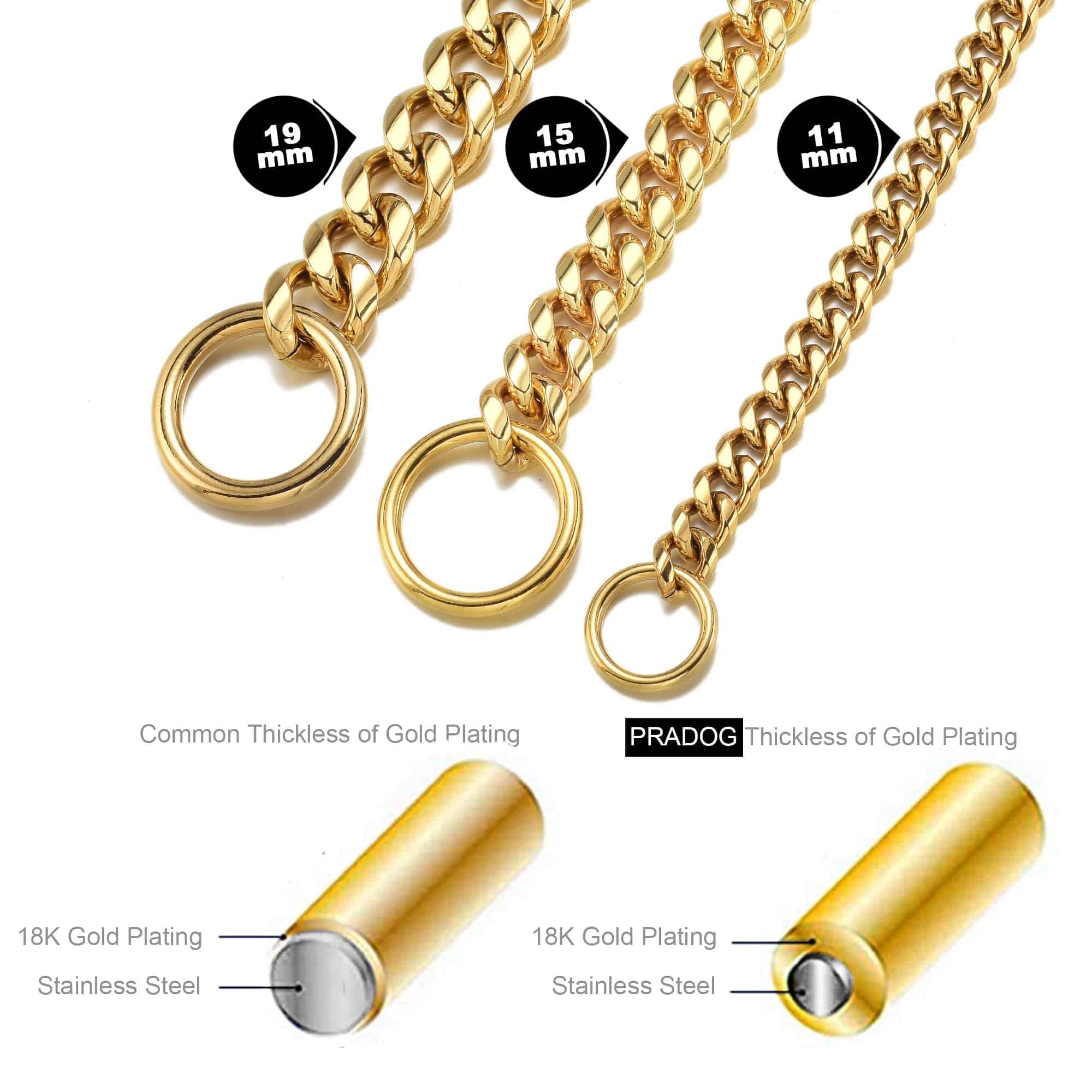 Collar de perro de cadena de oro 11 mm Collar de eslabones - Imagen 5