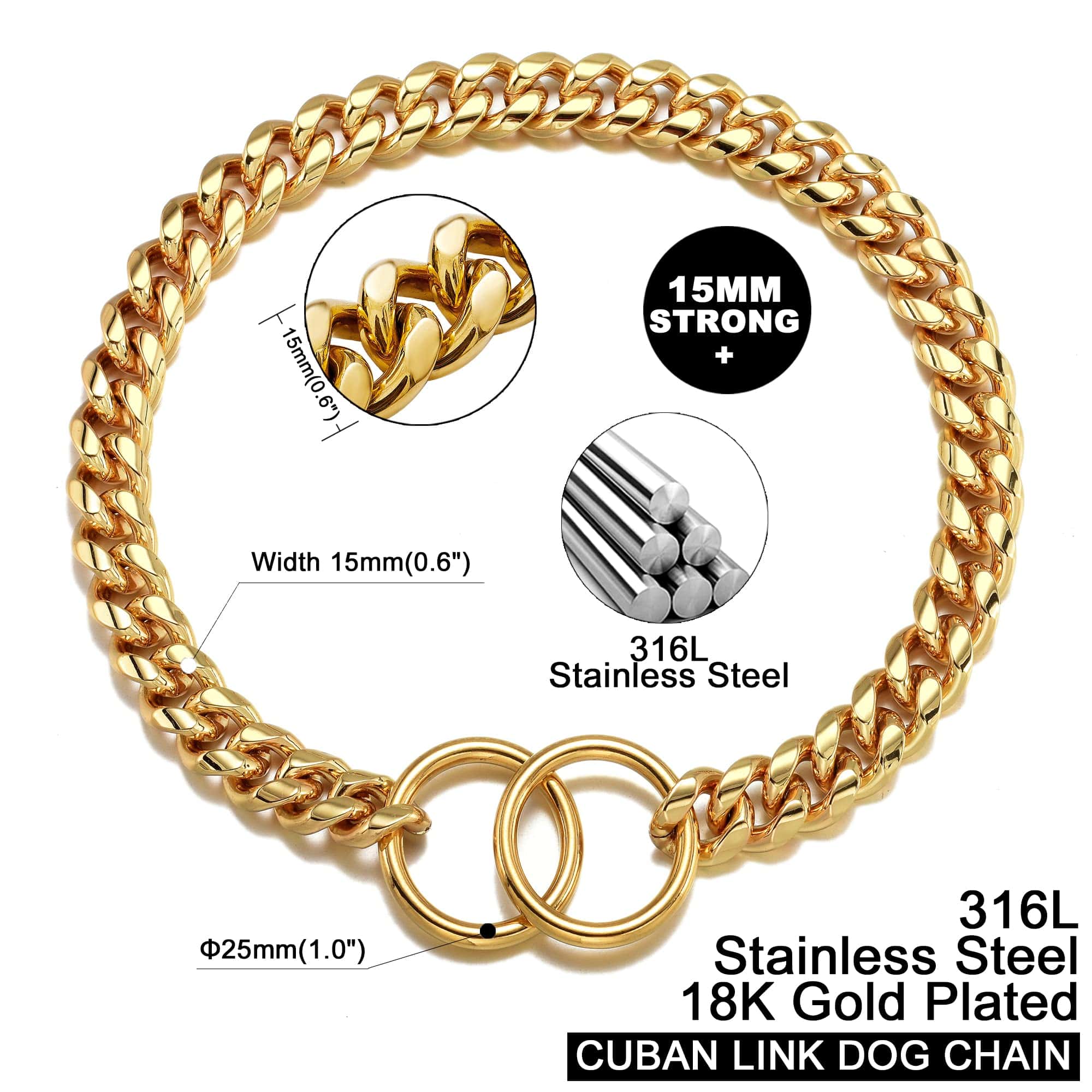 Collar de perro de cadena de oro 11 mm Collar de eslabones - Imagen 3