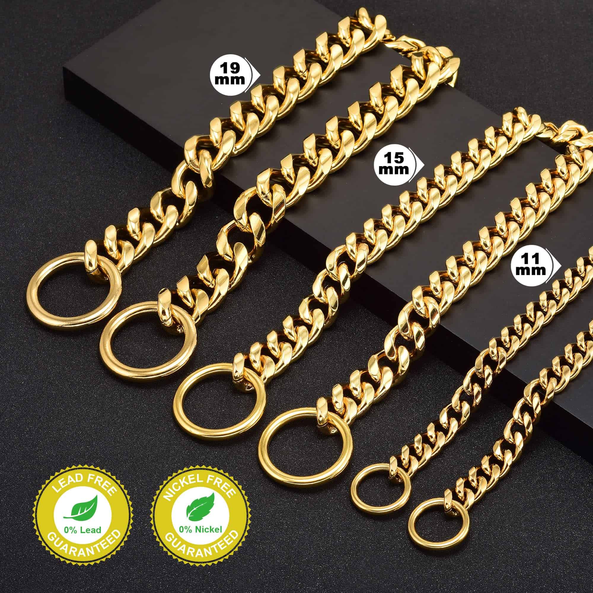 Collar de perro de cadena de oro 11 mm Collar de eslabones - Imagen 8