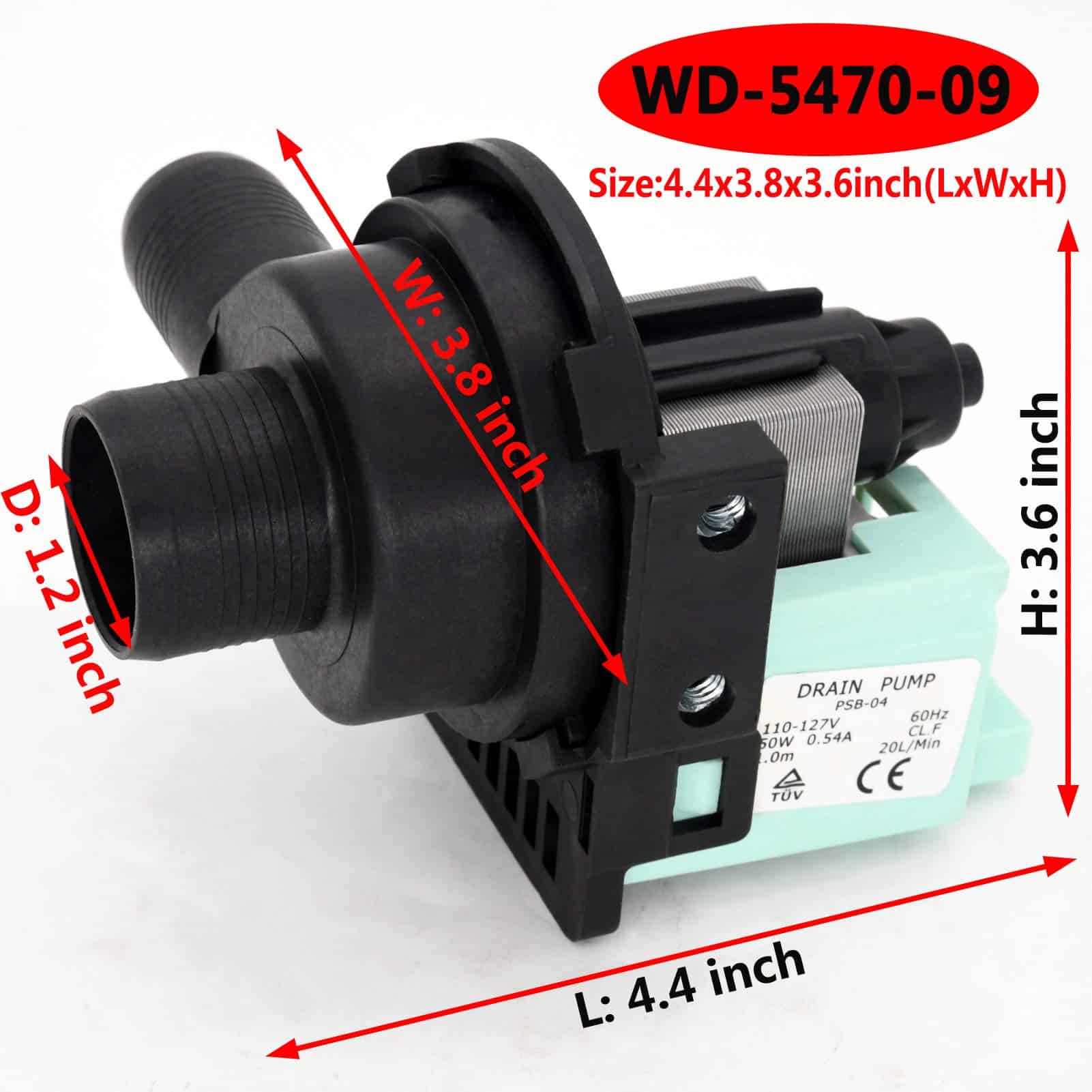 Bomba de desagüe para lavadora WD-5470-09, reemplazo de - Imagen 4