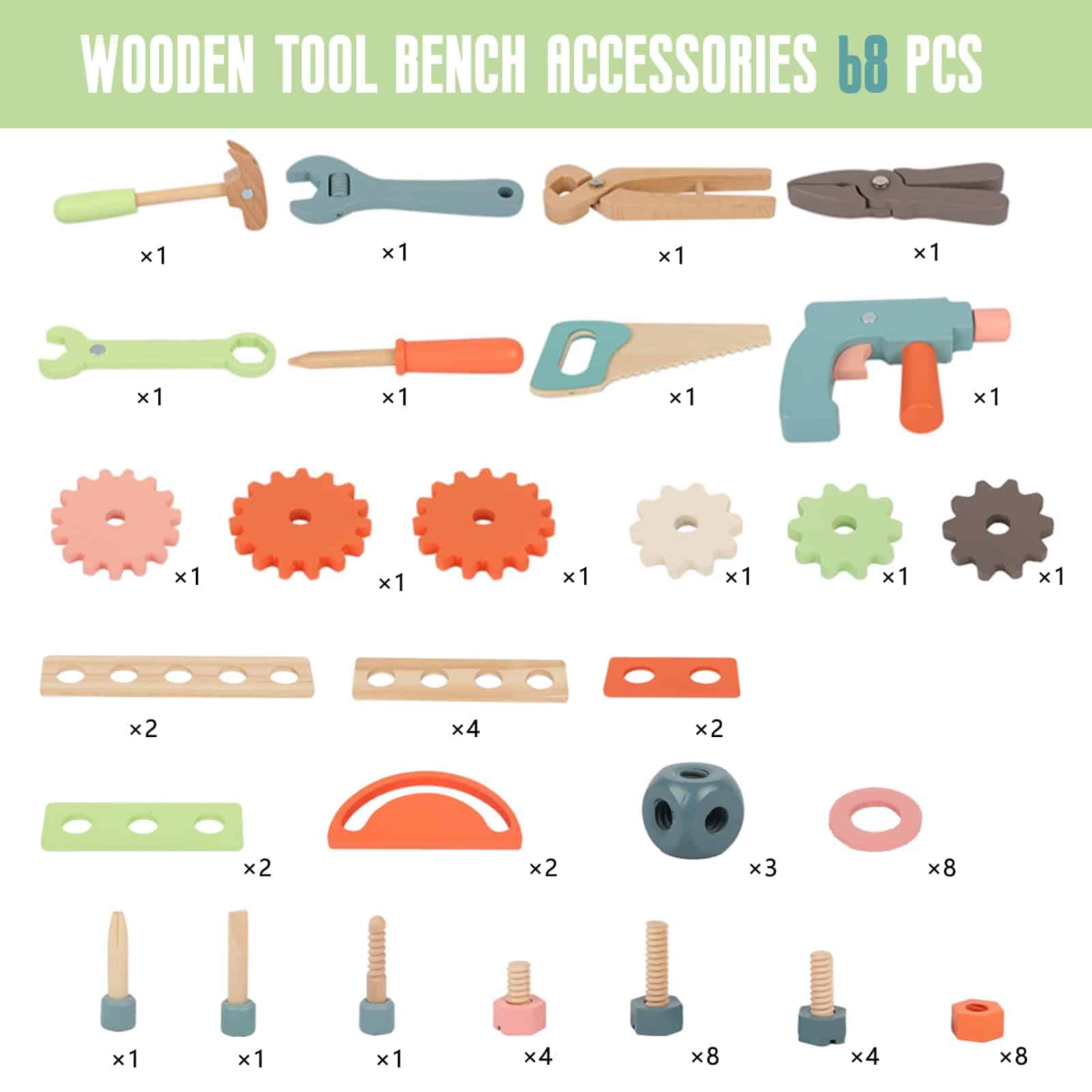 Banco de trabajo de herramientas de madera para niños, - Imagen 6