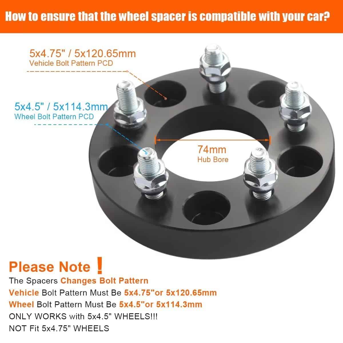 GAsupply 5x4.75 a 5x4.5 Espaciadores de Rueda, Negro 1 - Imagen 3