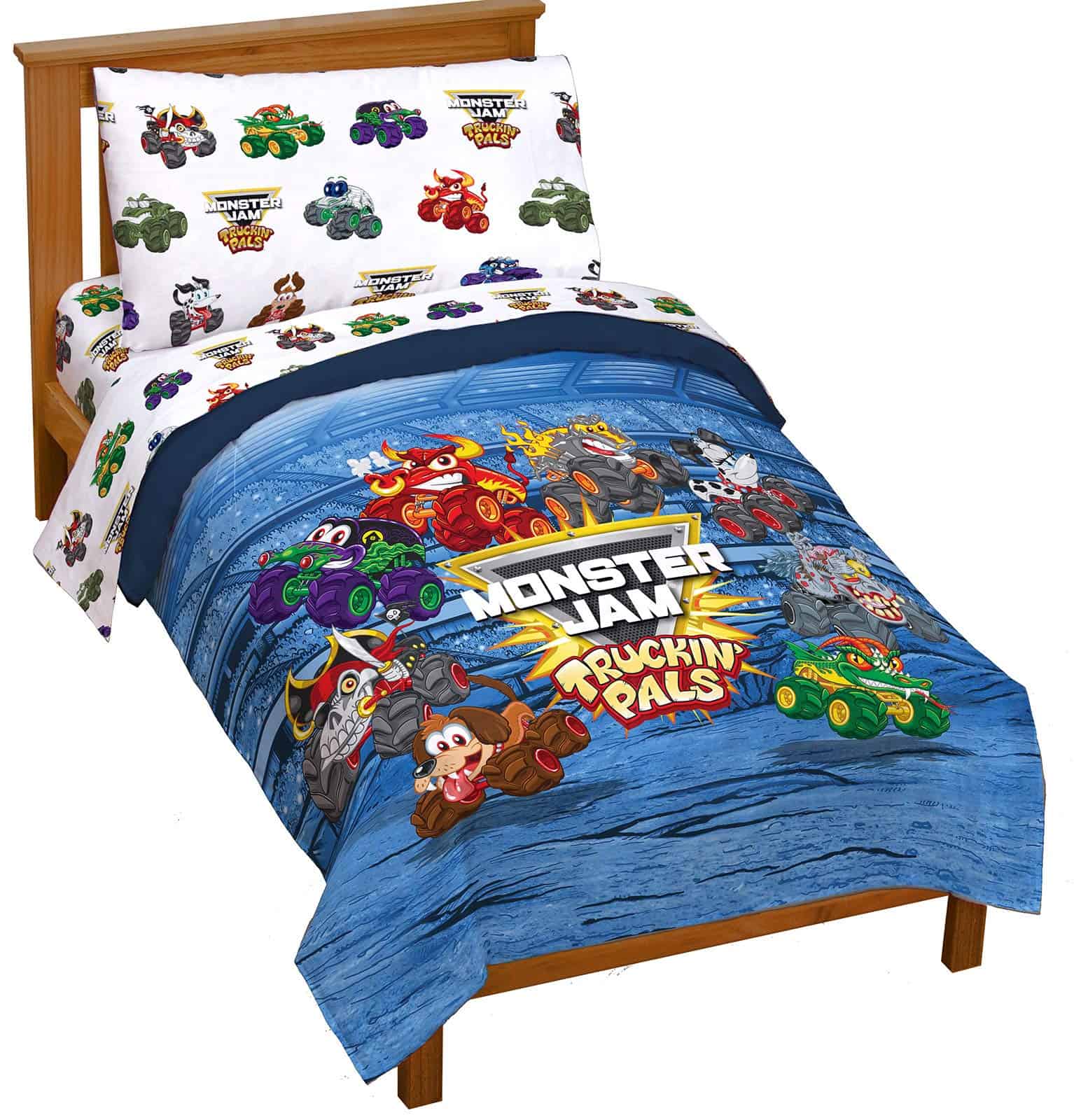 Jay Franco Monster Jam Truckin' Pals 4 Piezas Juego de Cama