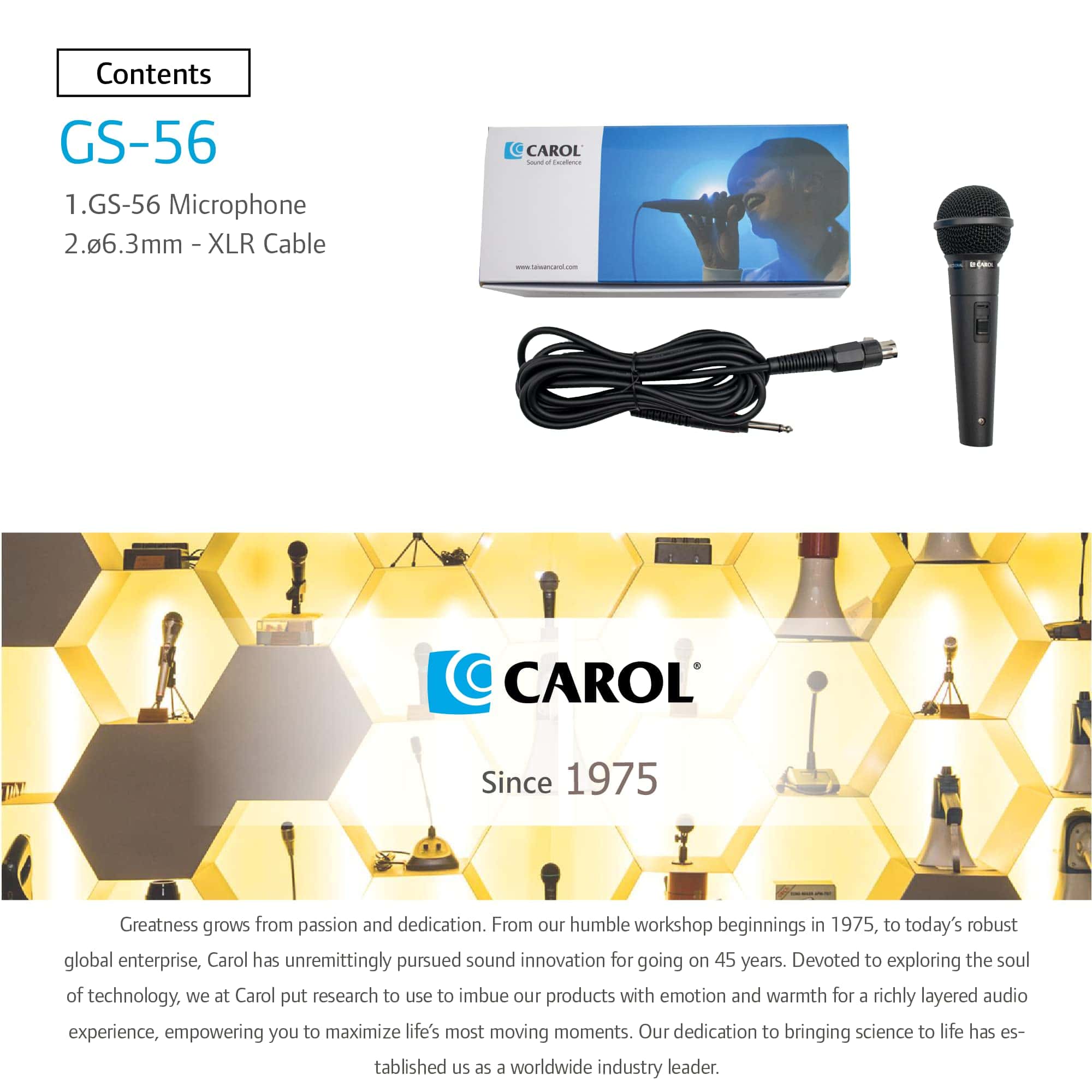 Micrófono Dinámico Unidireccional CAROL GS-56 Vocal para - Imagen 9