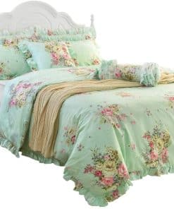 Juego de funda nórdica con estampado floral verde elegante