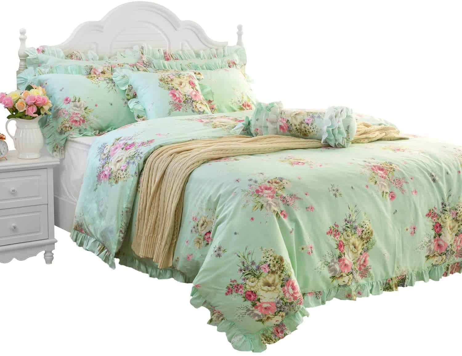 Juego de funda nórdica con estampado floral verde elegante