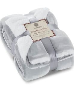 Manta de Sherpa Genteele súper suave -Plata/Blanco