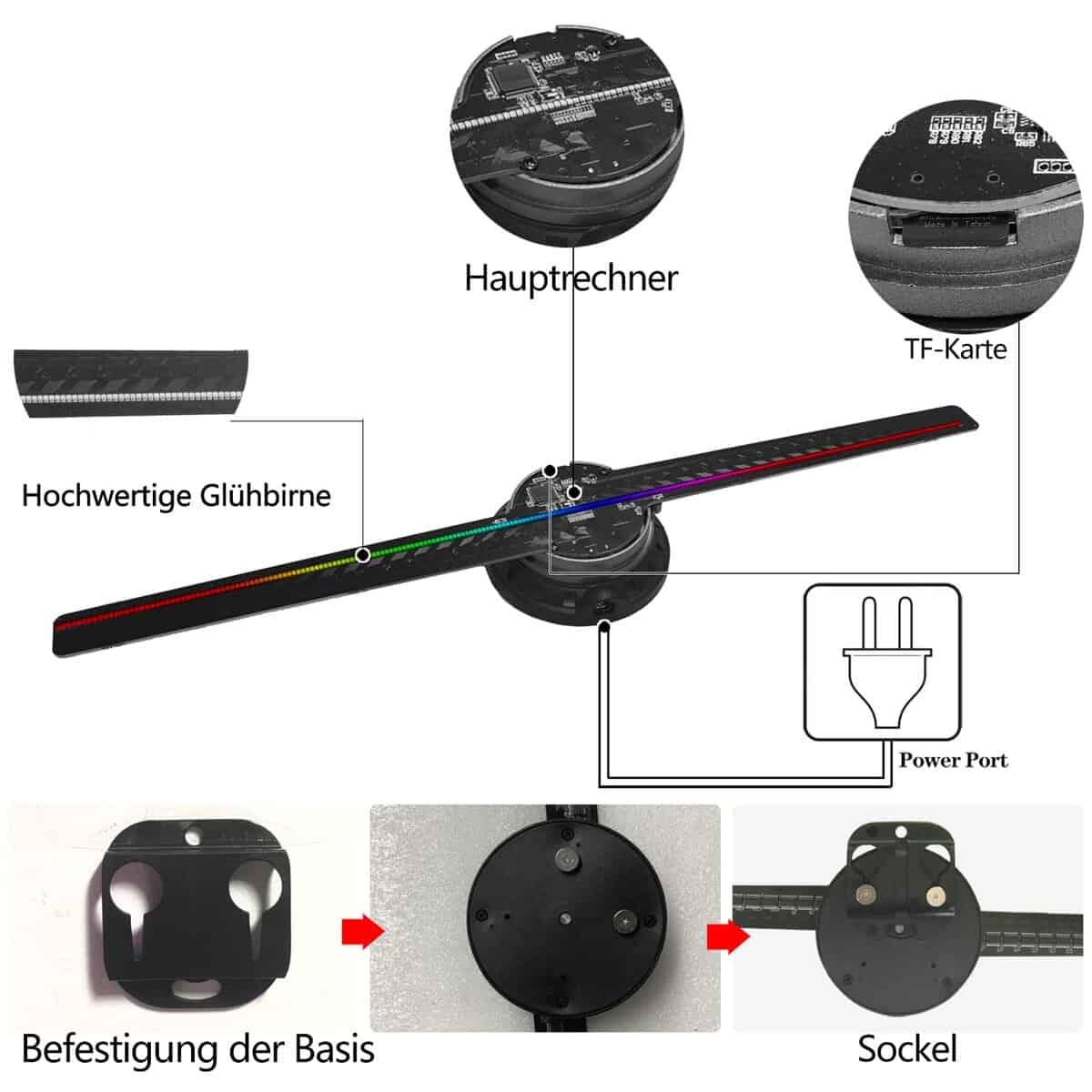 3D Hologram Fan, 42CM Proyector Holográfico 3D HD LED Árbol - Imagen 3