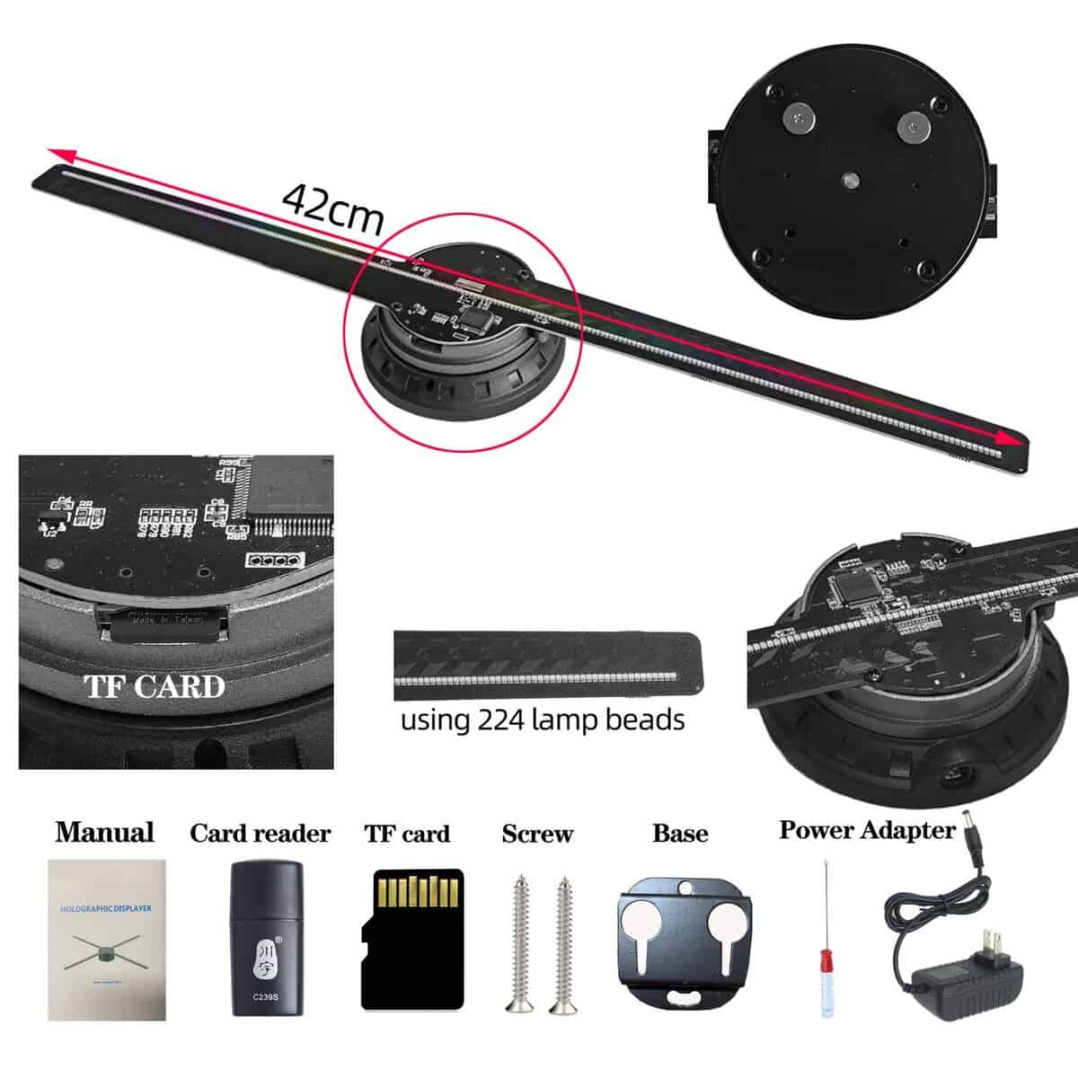 3D Hologram Fan, 42CM Proyector Holográfico 3D HD LED Árbol - Imagen 6