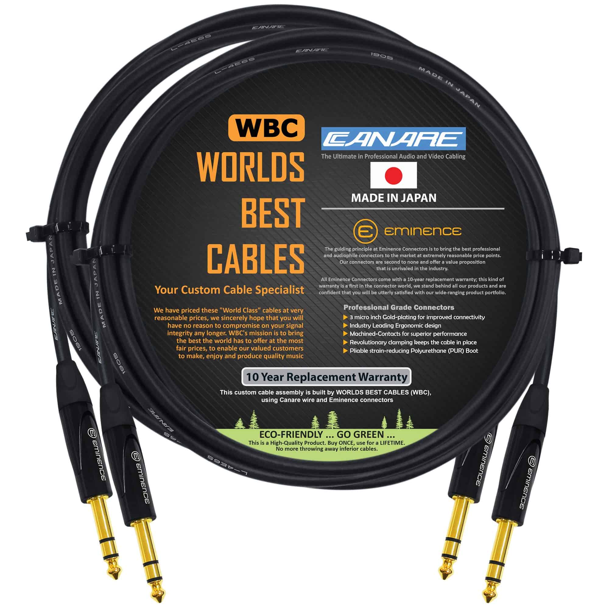 2 Unidades - 5 Pies - Cable de conexión equilibrado TRS