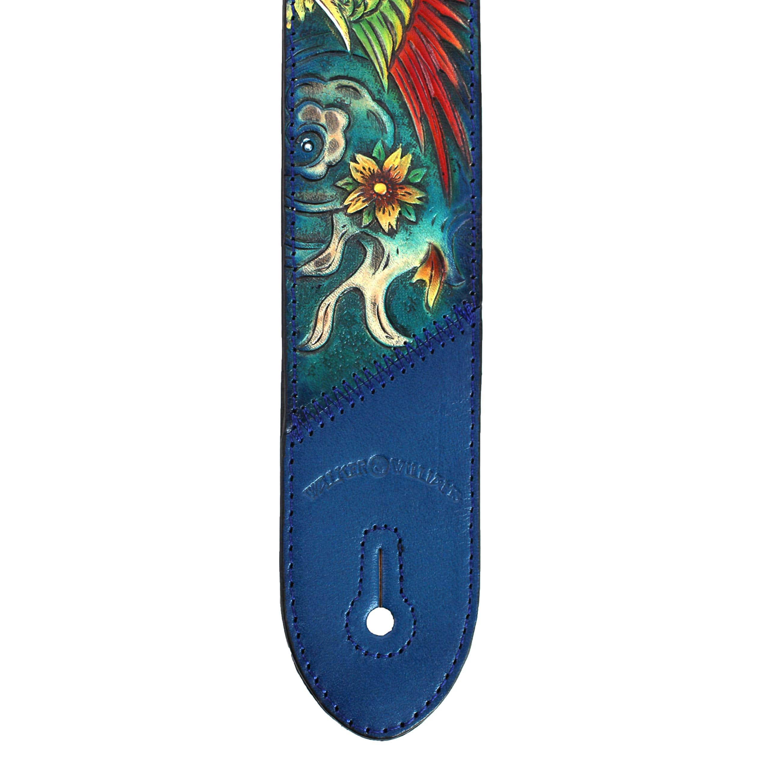 Correa de guitarra acolchada de cuero de grano premium azul - Imagen 7