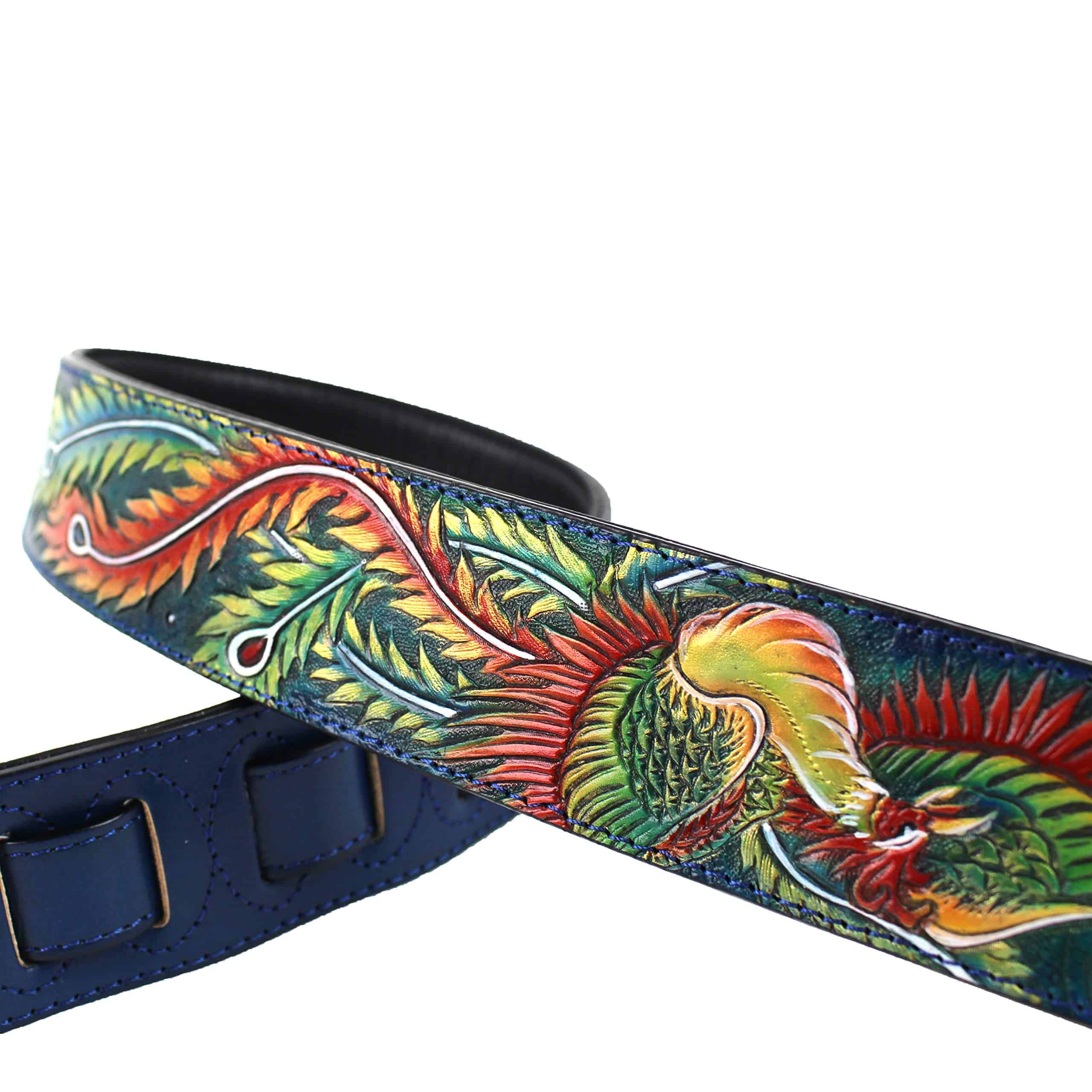 Correa de guitarra acolchada de cuero de grano premium azul - Imagen 4