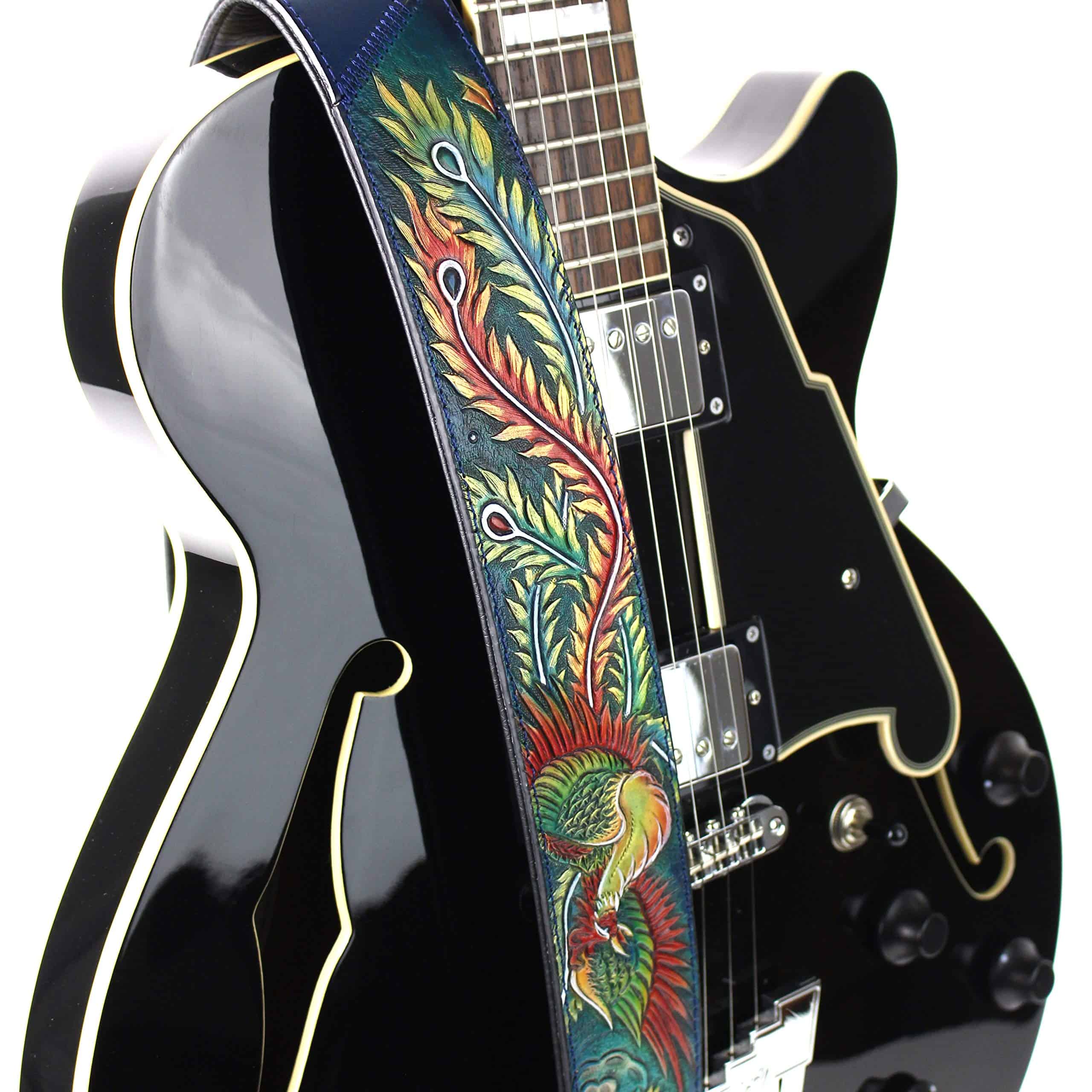 Correa de guitarra acolchada de cuero de grano premium azul - Imagen 6