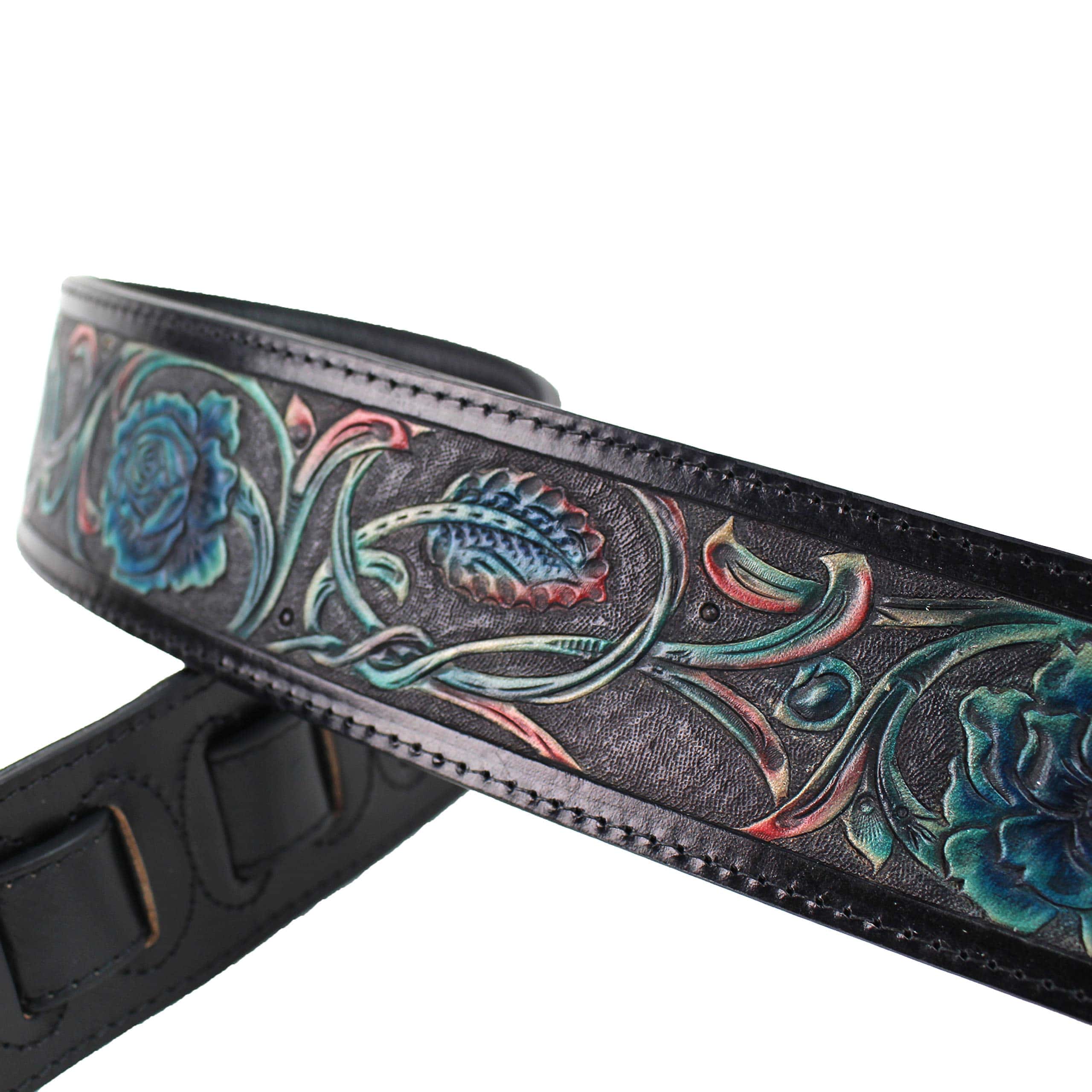 Correa de guitarra de cuero grueso premium de color negro - Imagen 4