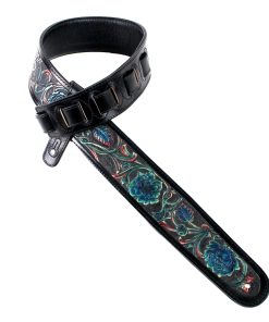 Correa de guitarra de cuero grueso premium de color negro