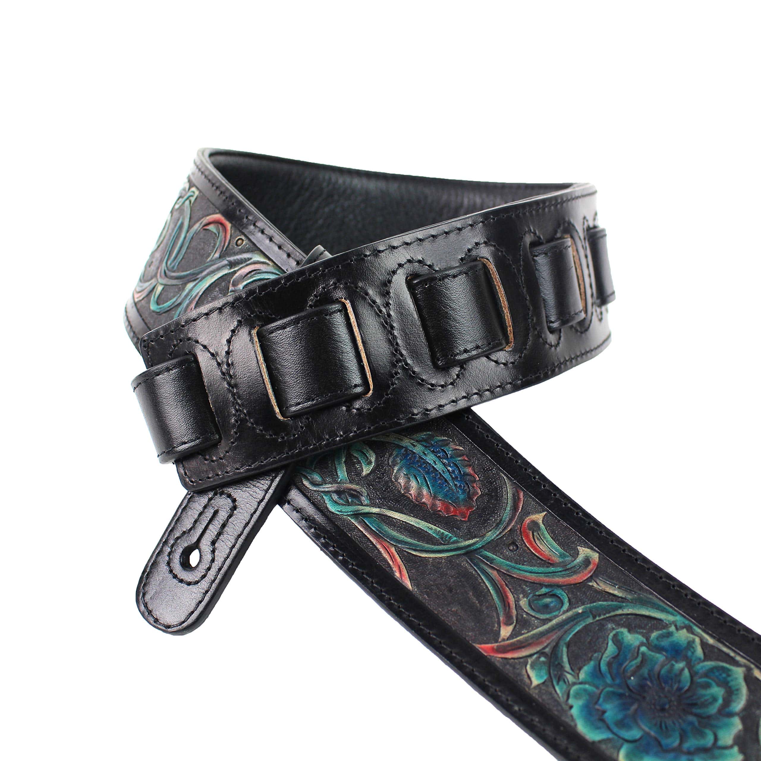 Correa de guitarra de cuero grueso premium de color negro - Imagen 3