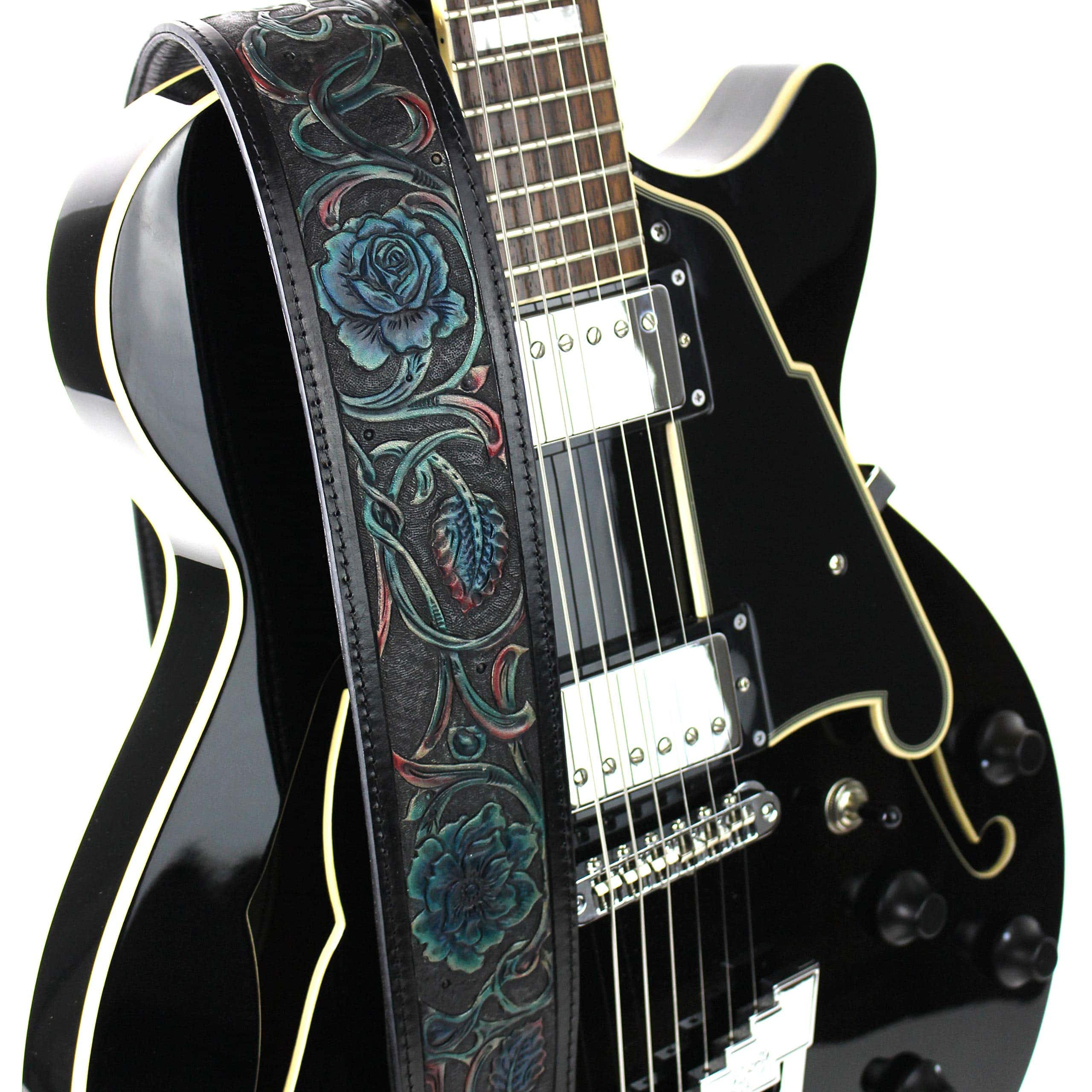 Correa de guitarra de cuero grueso premium de color negro - Imagen 6