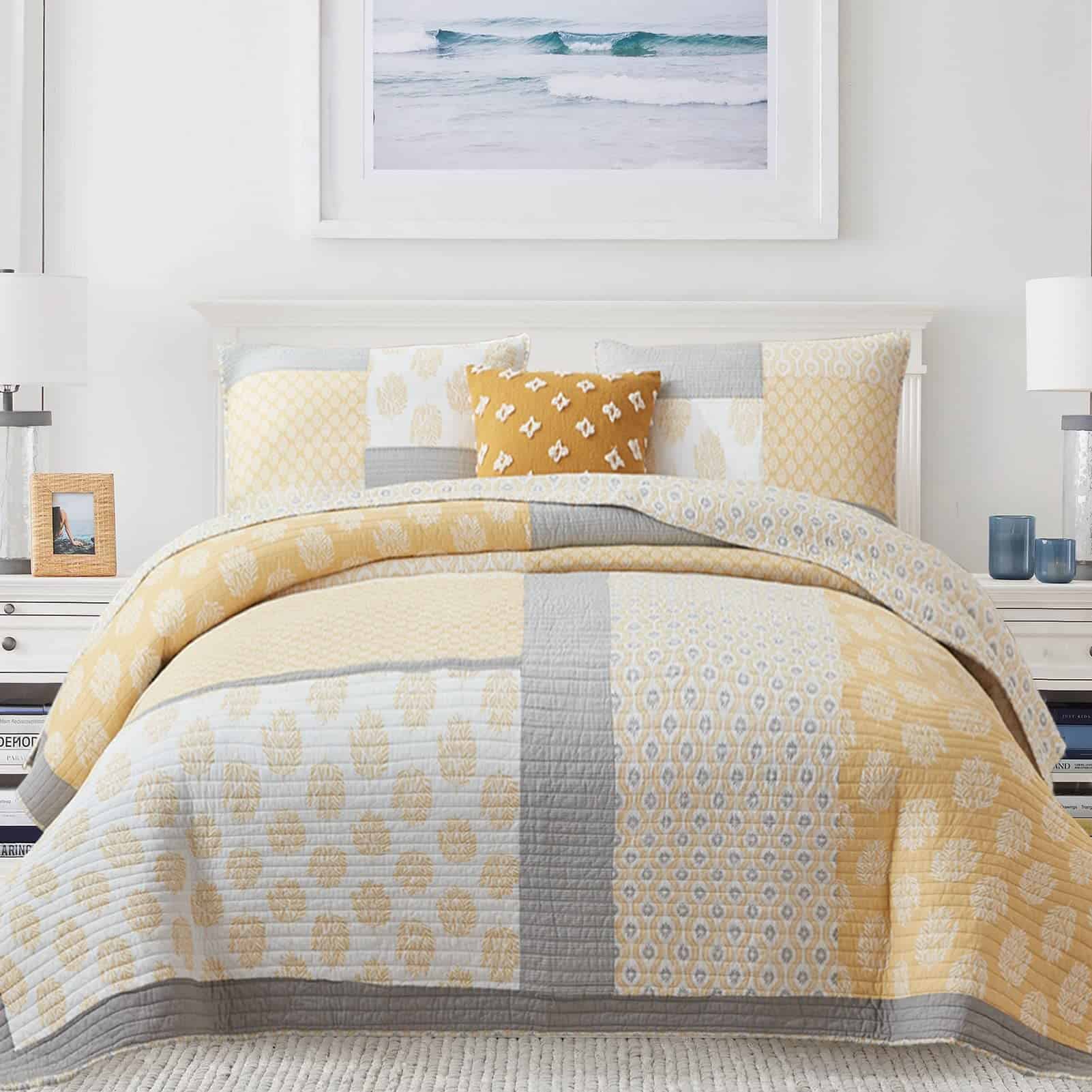 Colcha Twin Y-PLWOMEN, 100% algodón, Colcha Twin Amarilla