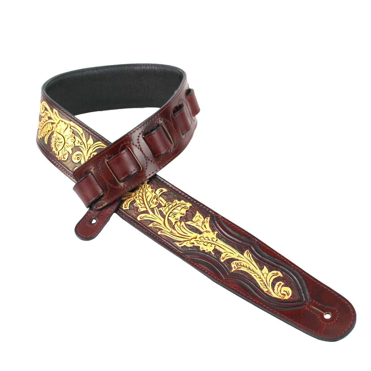 Correa de guitarra de cuero de talla premium rojo sangre