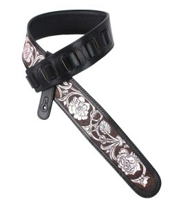 Correa de guitarra negra premium tallada a mano Walker And