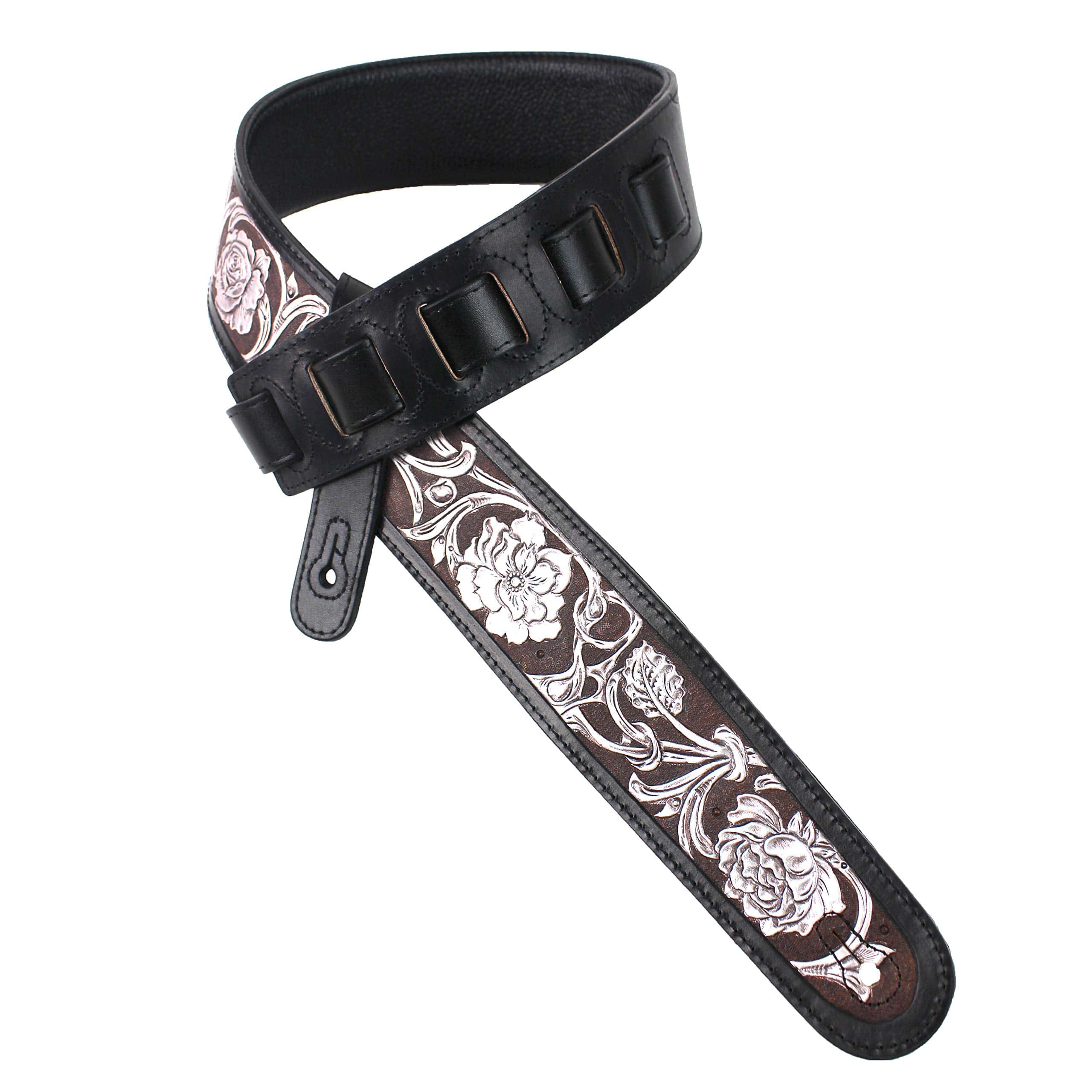 Correa de guitarra negra premium tallada a mano Walker And