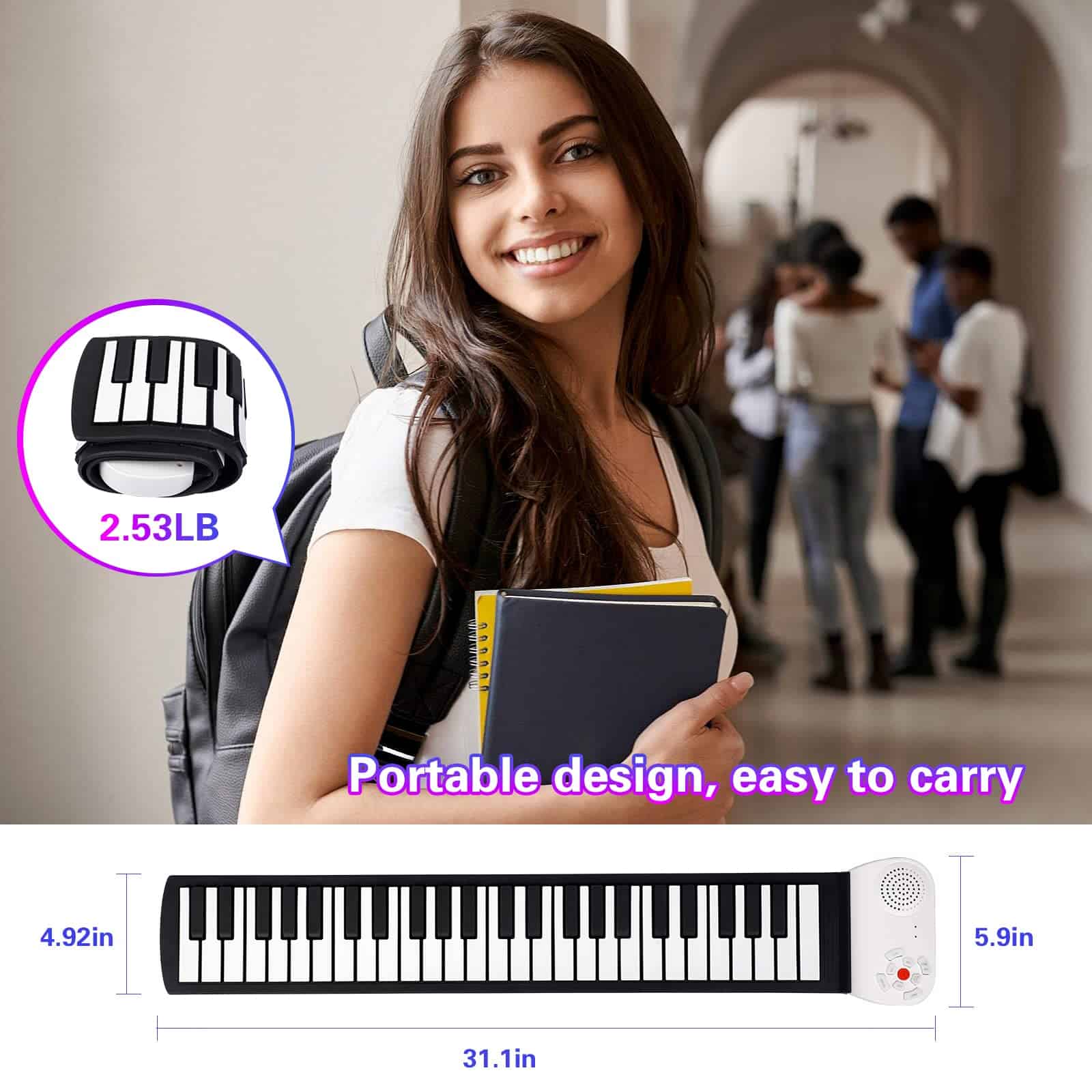 Piano Eléctrico de 61 Teclas Teclado Portátil Teclado de - Imagen 7