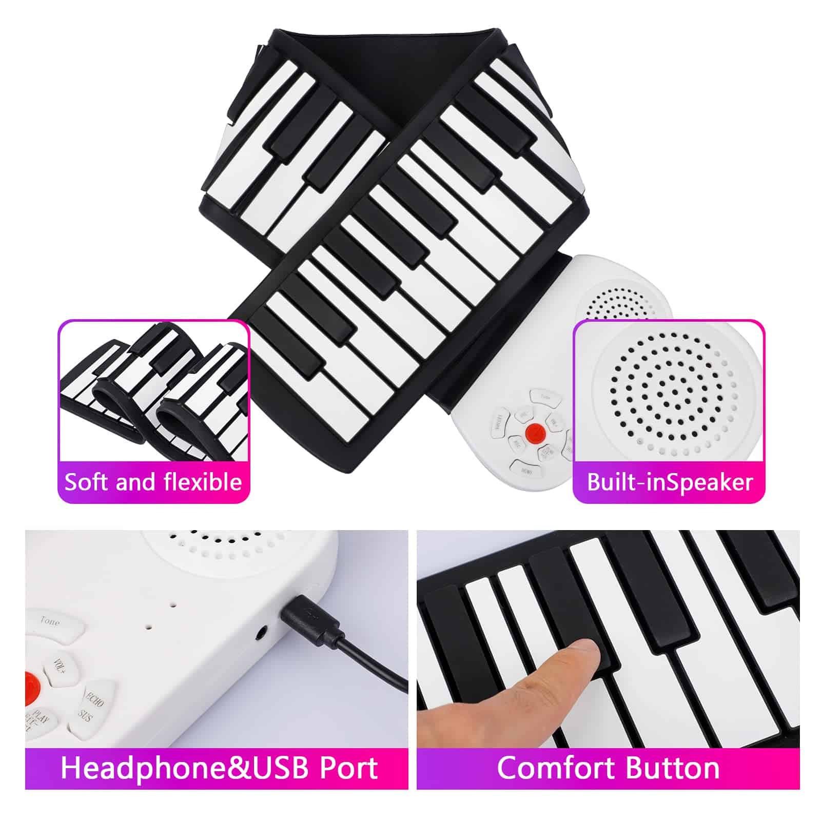 Piano Eléctrico de 61 Teclas Teclado Portátil Teclado de - Imagen 3