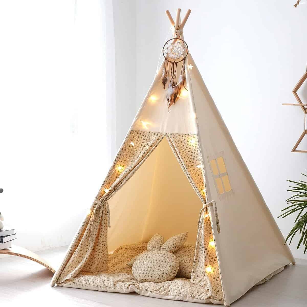 Tienda de campaña TreeBud Teepee para niños con colchoneta,