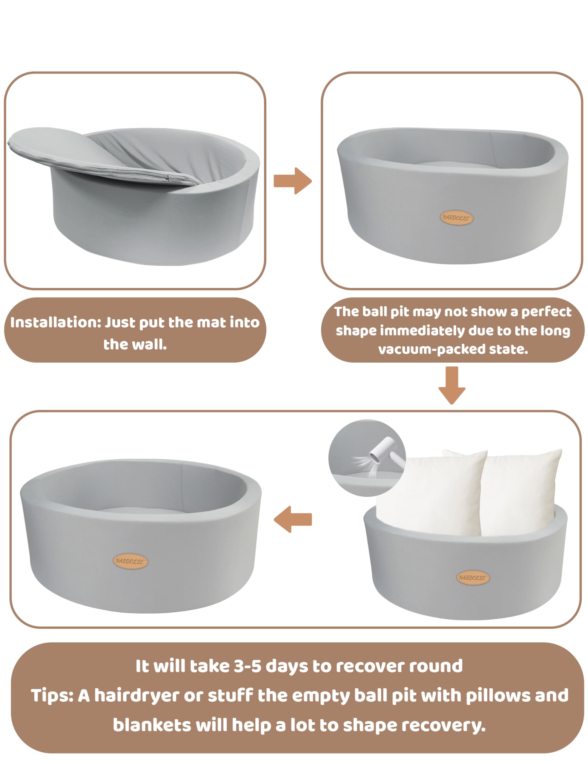 HARBOLLE Baby Ball Pit Soft Round Memory Foam - NO Incluye - Imagen 8