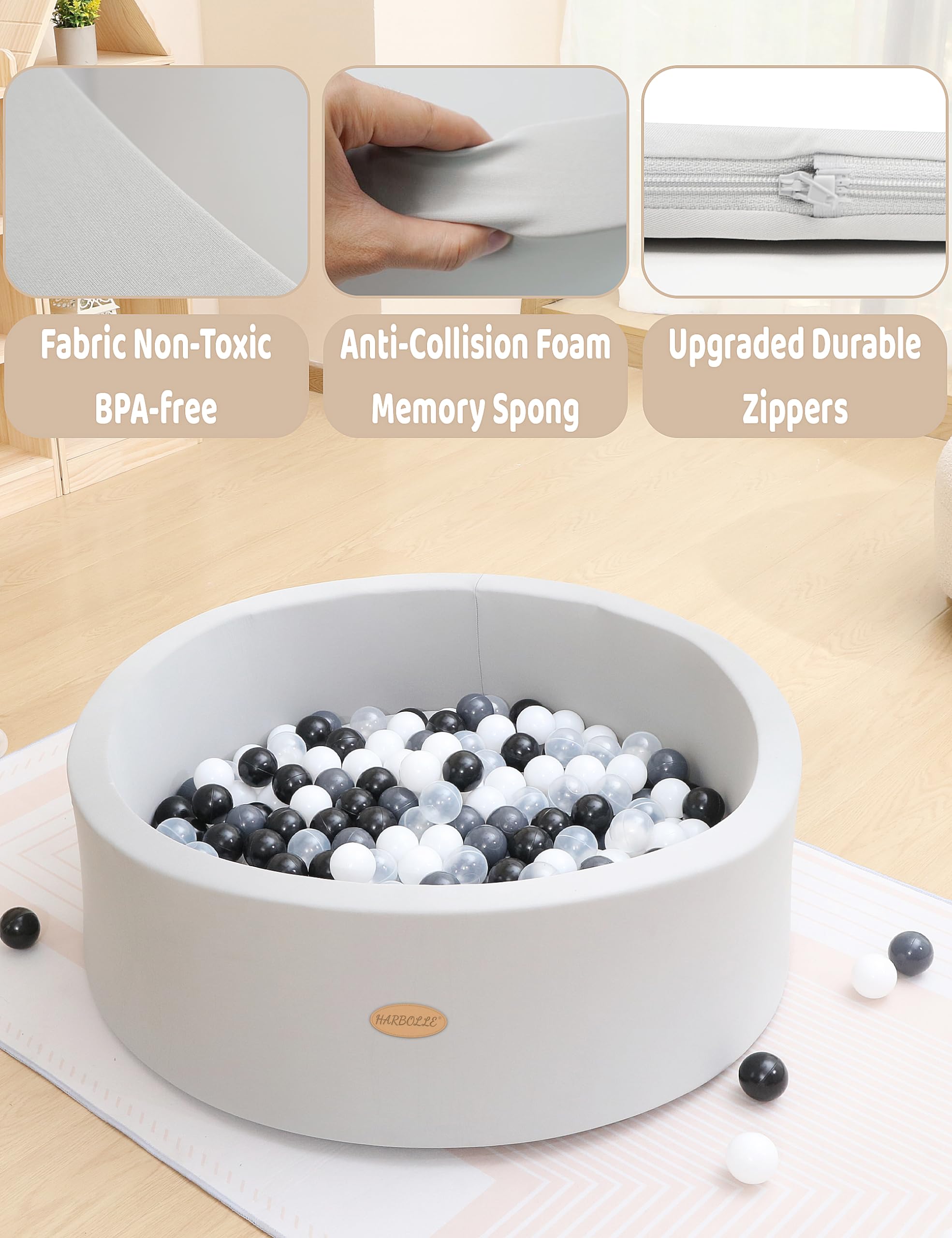 HARBOLLE Baby Ball Pit Soft Round Memory Foam - NO Incluye - Imagen 4