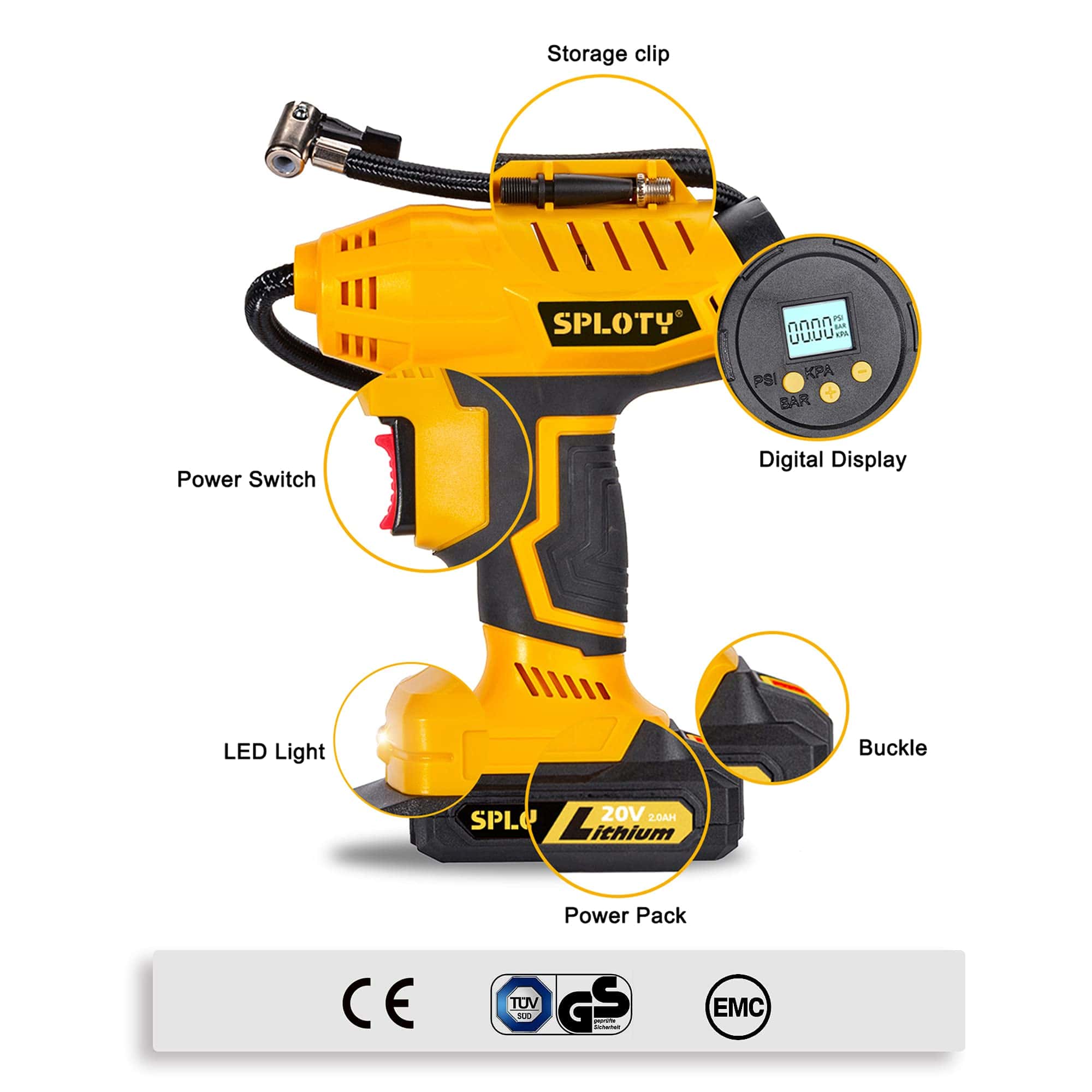 Compresor de Aire Portátil Inalámbrico SPLOTY 20V con - Imagen 3