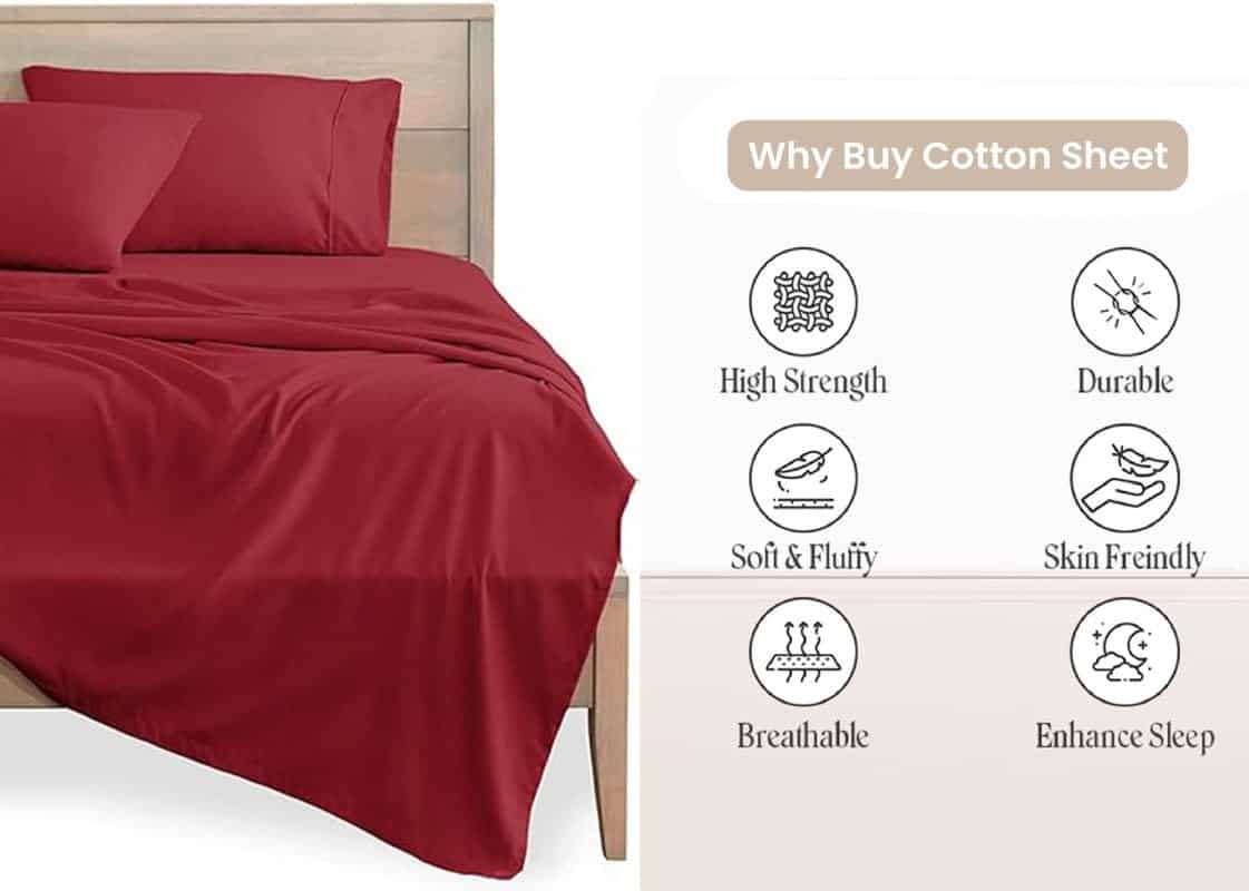 Juego de Sábanas de Algodón Percale de 600 -Borgoña - Imagen 7