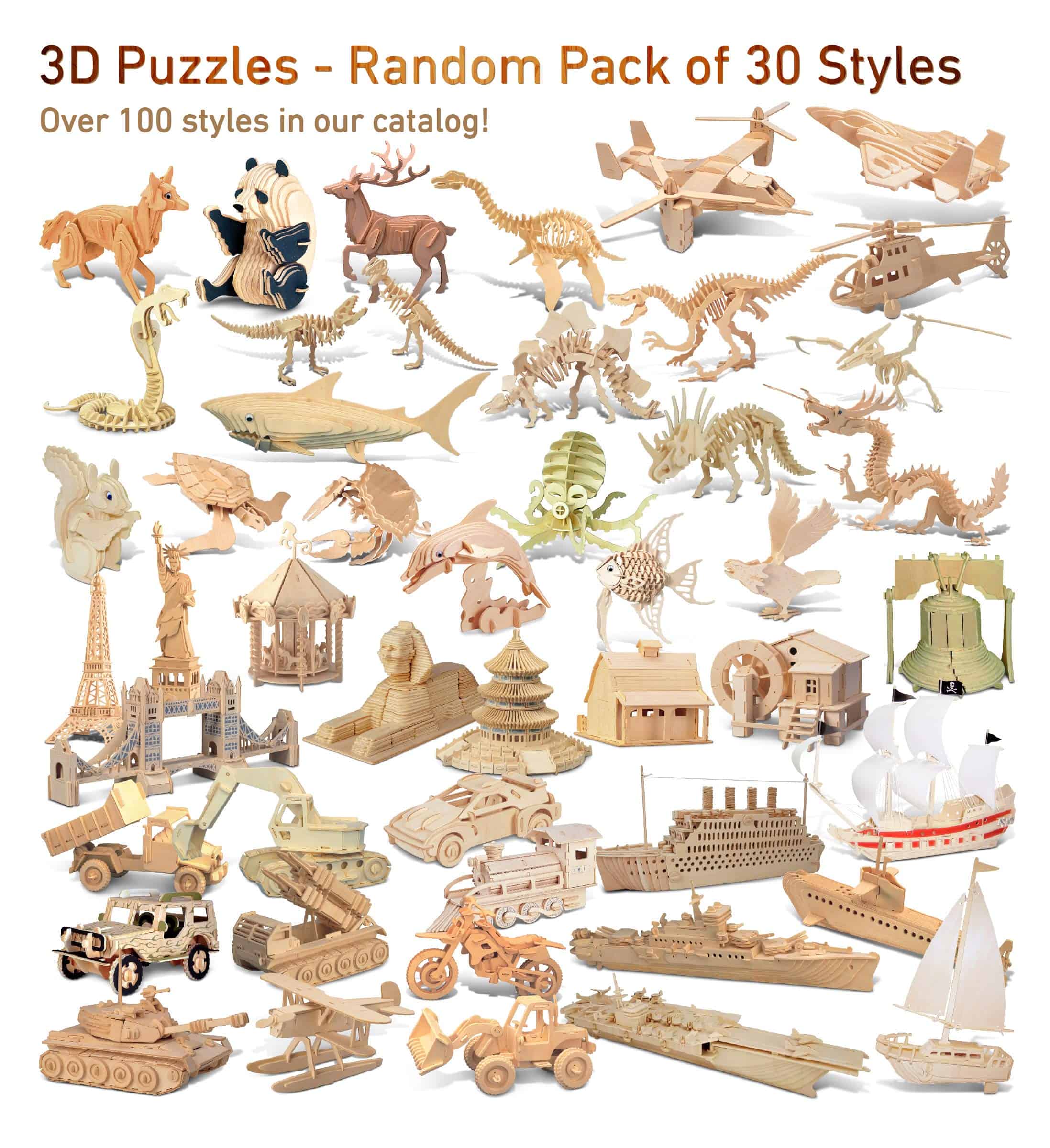 Paquete de 30 rompecabezas de madera en 3D de Puzzled - - Imagen 3