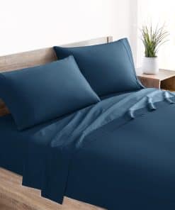 Juego de sábanas de 400 hilos de algodón -Azul Marino