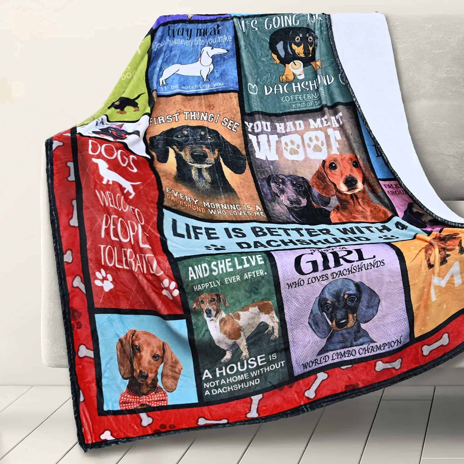 Manta de perro salchicha para humanos, manta de franela de