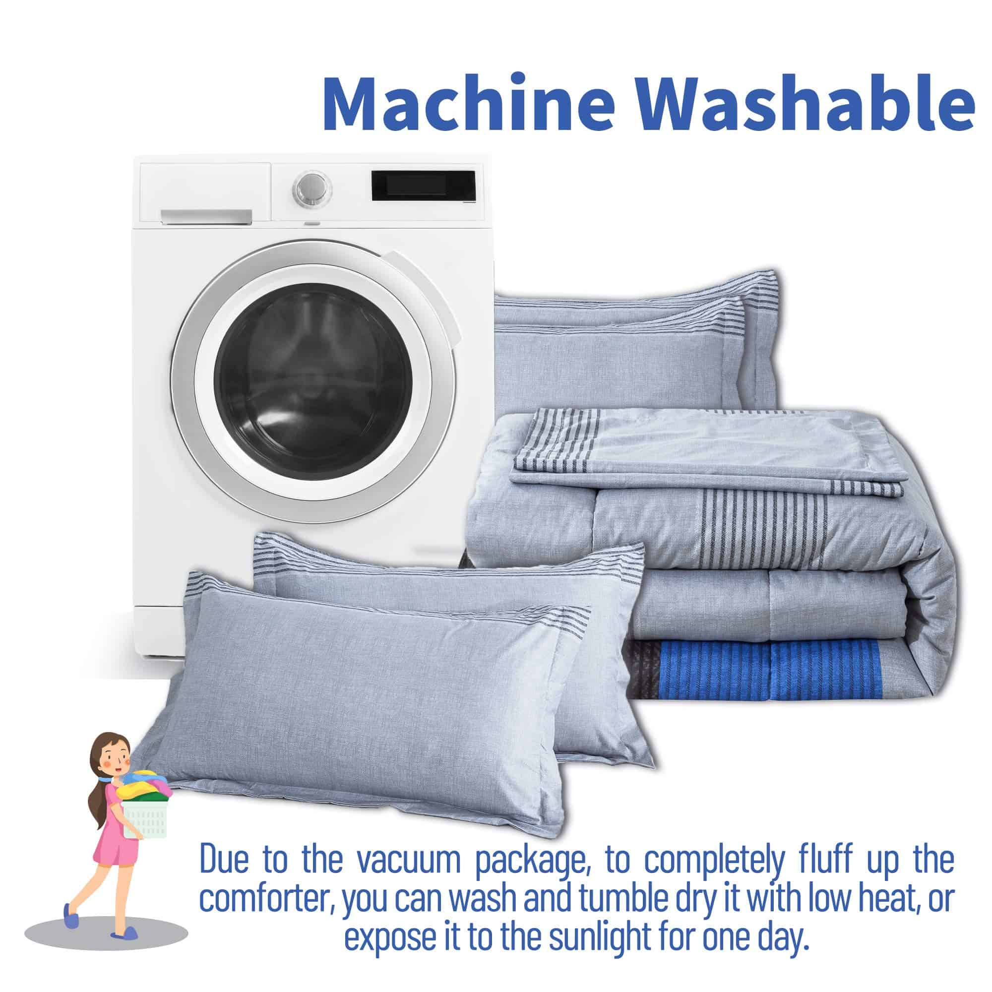 Set de Edredón Andency Stripe Azul Tamaño King, 3 Piezas - Imagen 7