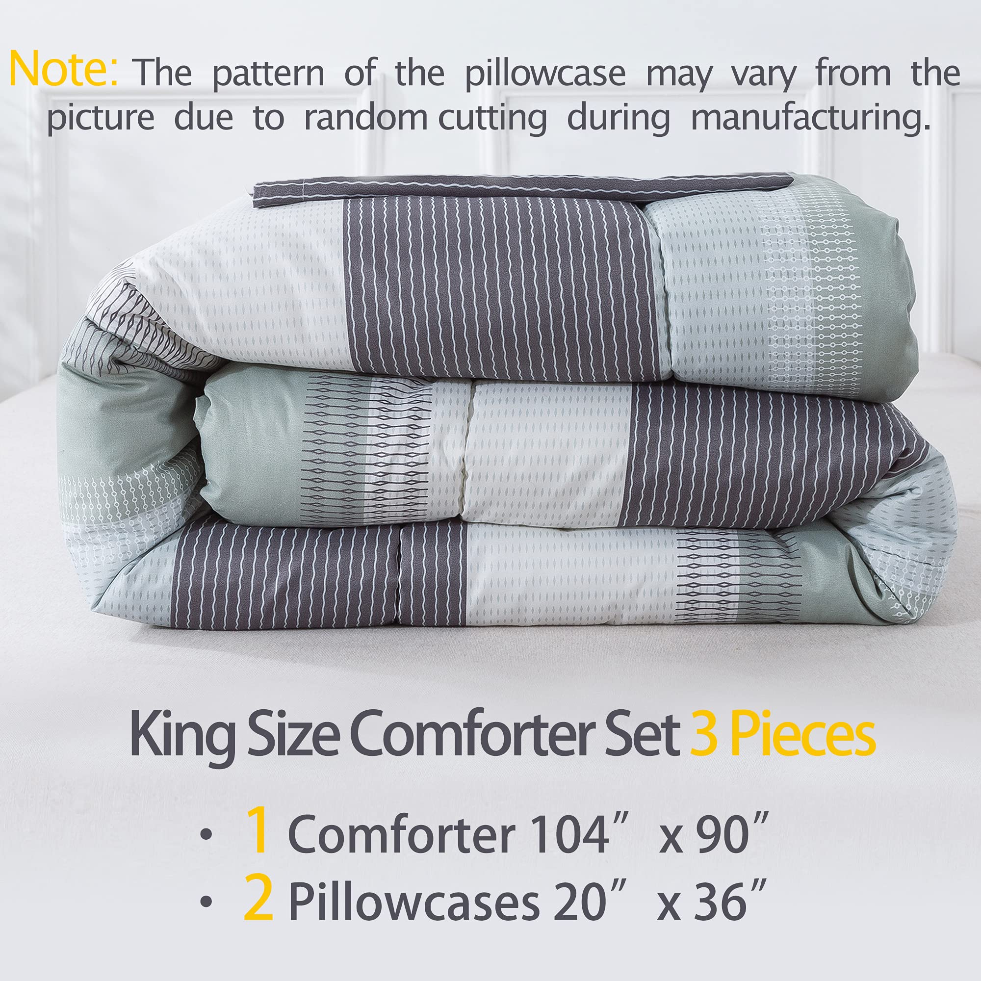 Andency Juego de Edredón King Size con Rayas (104x90 - Imagen 3