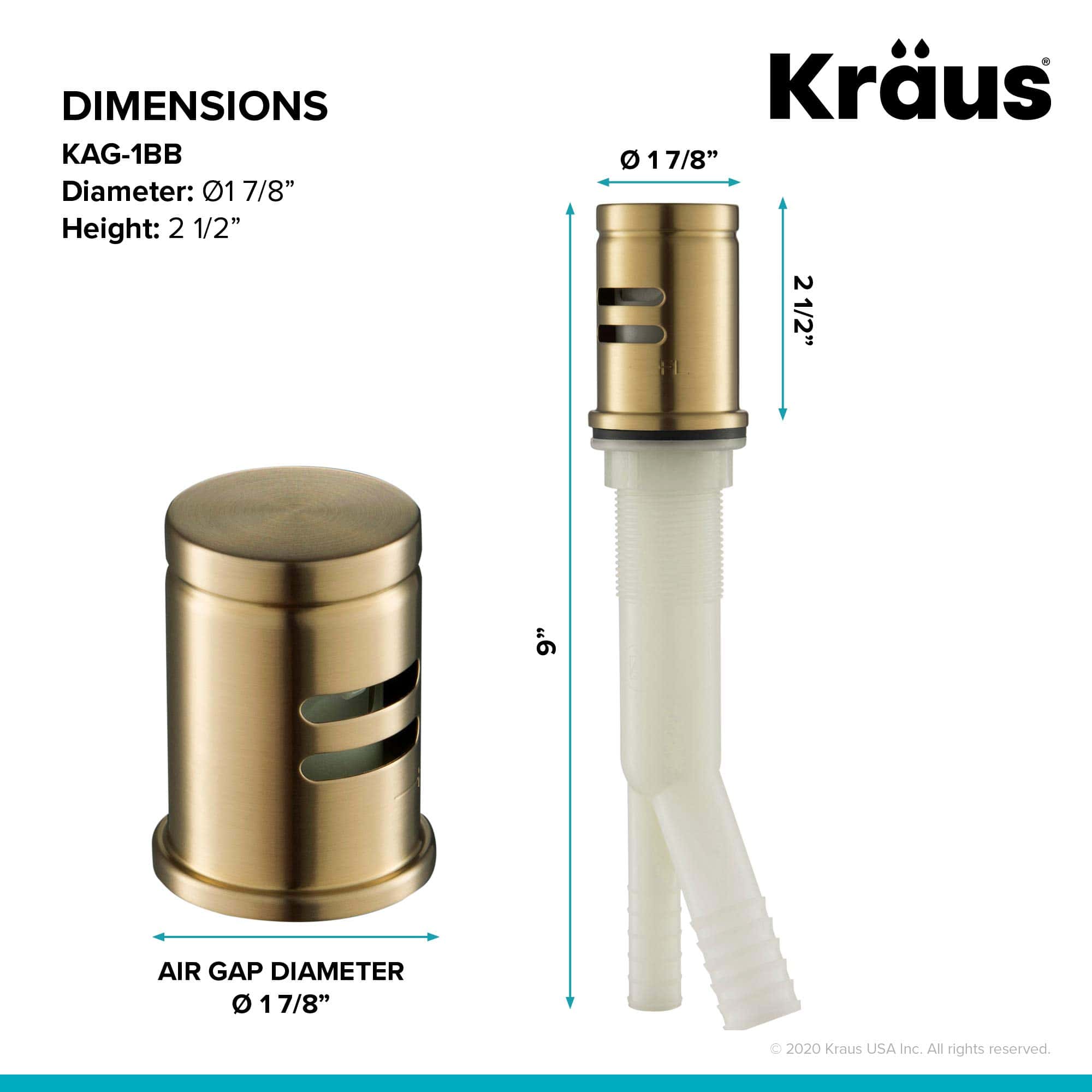 KRAUS Tapón de Aire para Lavaplatos en Latón Cepillado, - Imagen 4