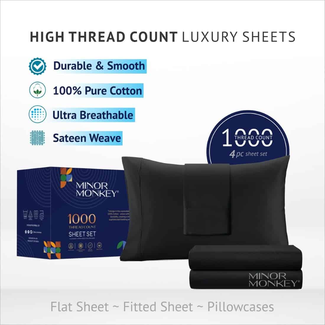 Juego de Sábanas 100% Algodón Egipcio para Cama Completa de - Imagen 4