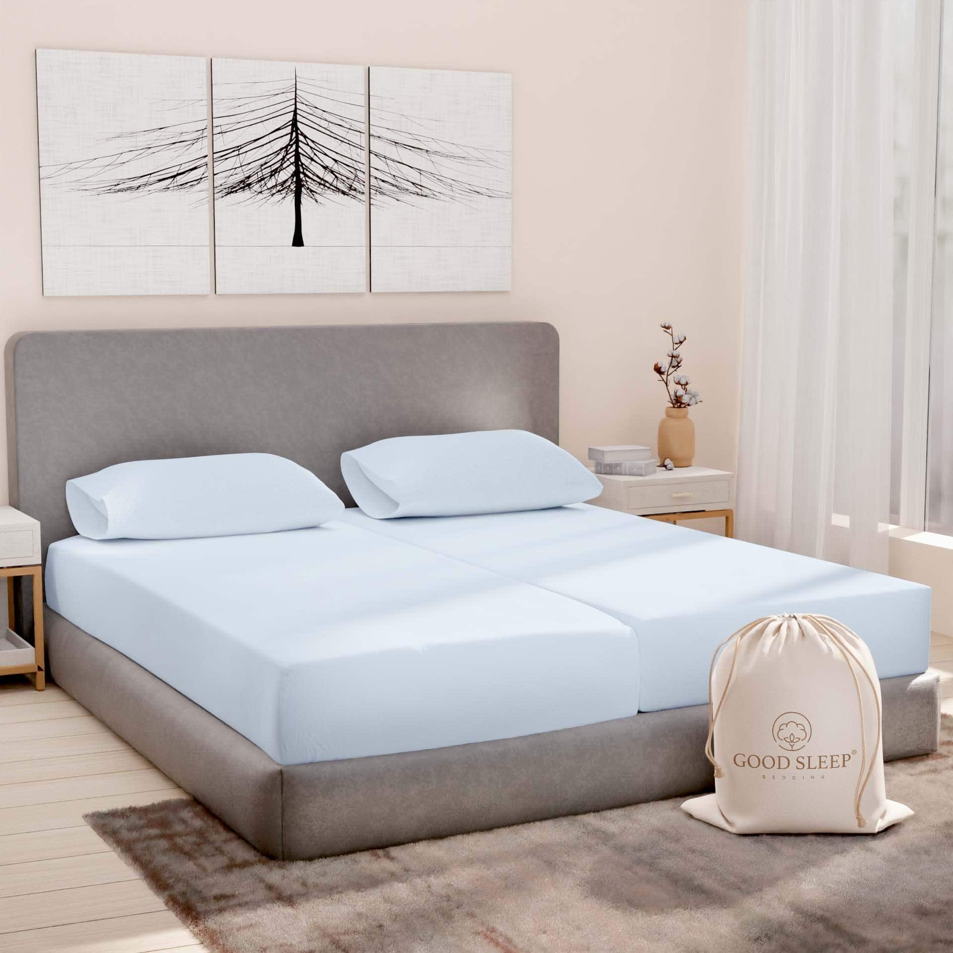 Juego de sábanas para cama ajustable de algodón Split King,